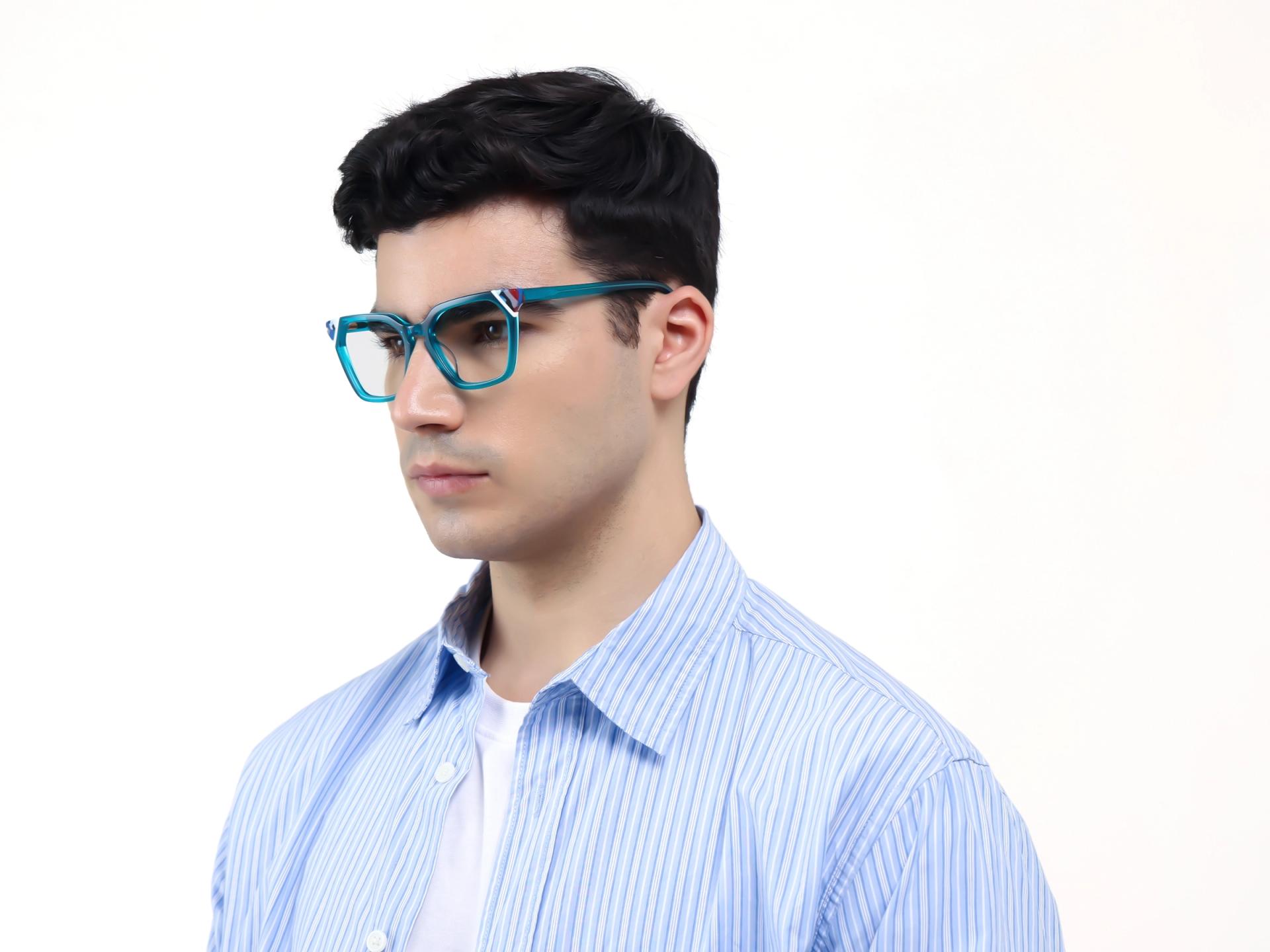Crystal Cyan Blue Square Cat-eye Glasses-5