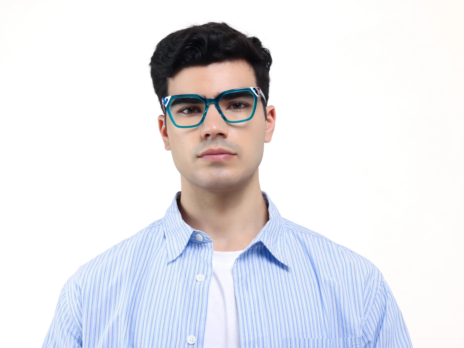 Crystal Cyan Blue Square Cat-eye Glasses-5