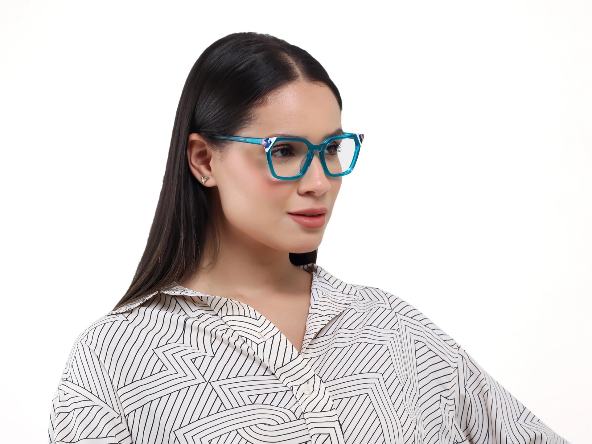 Crystal Cyan Blue Square Cat-eye Glasses-5