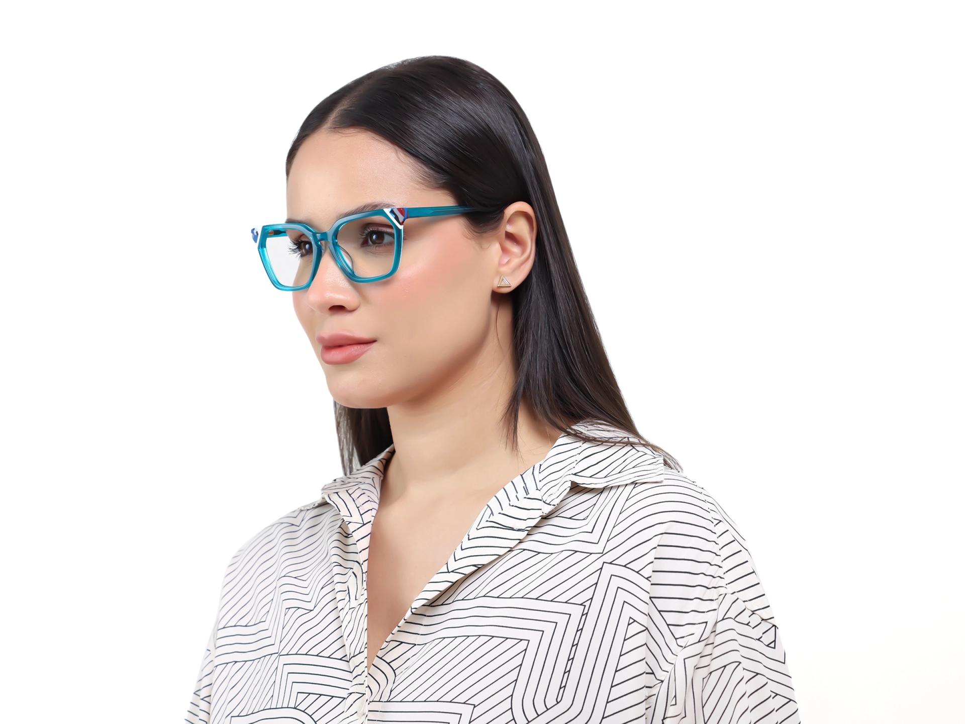 Crystal Cyan Blue Square Cat-eye Glasses-5