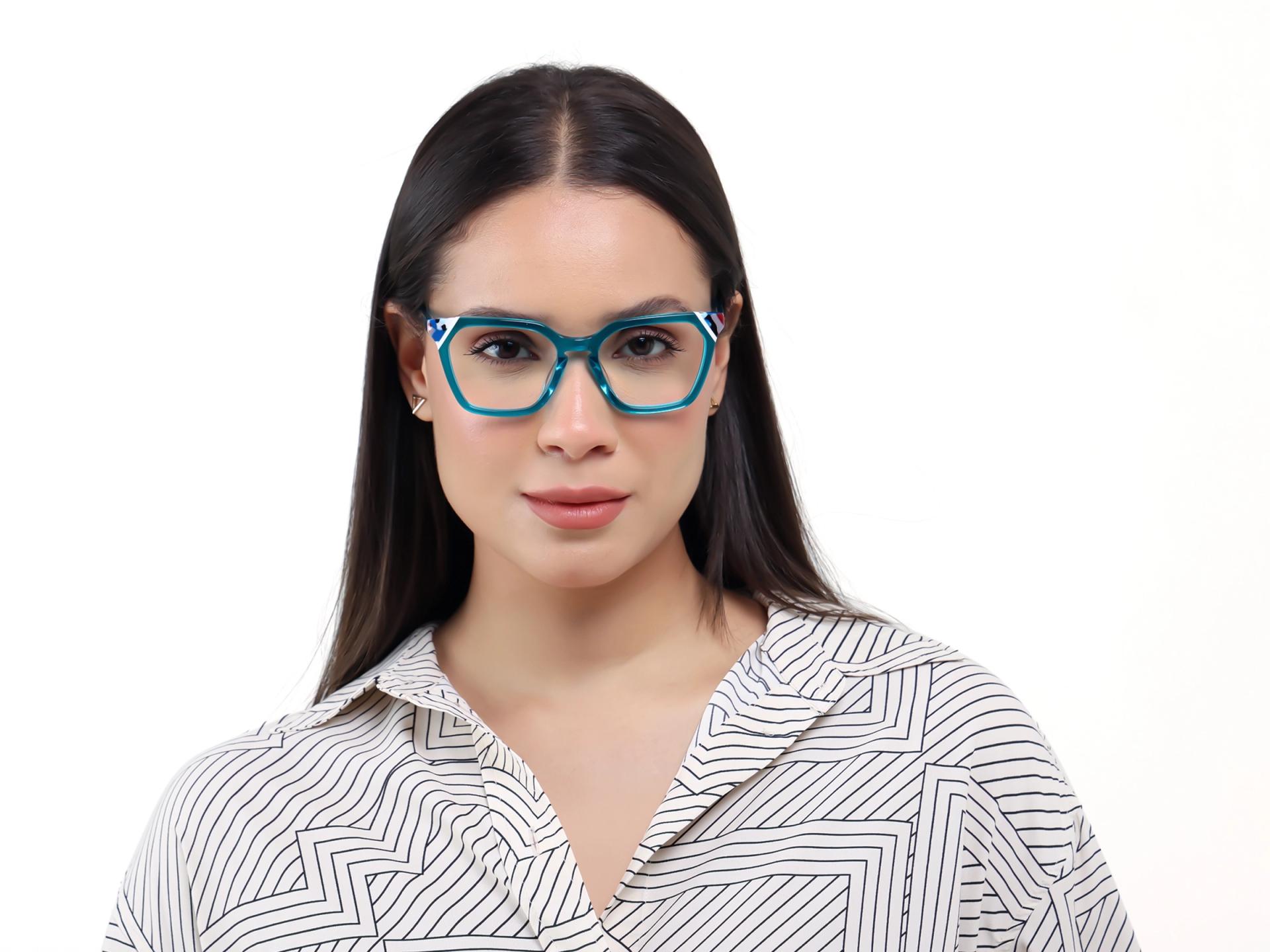 Crystal Cyan Blue Square Cat-eye Glasses-5