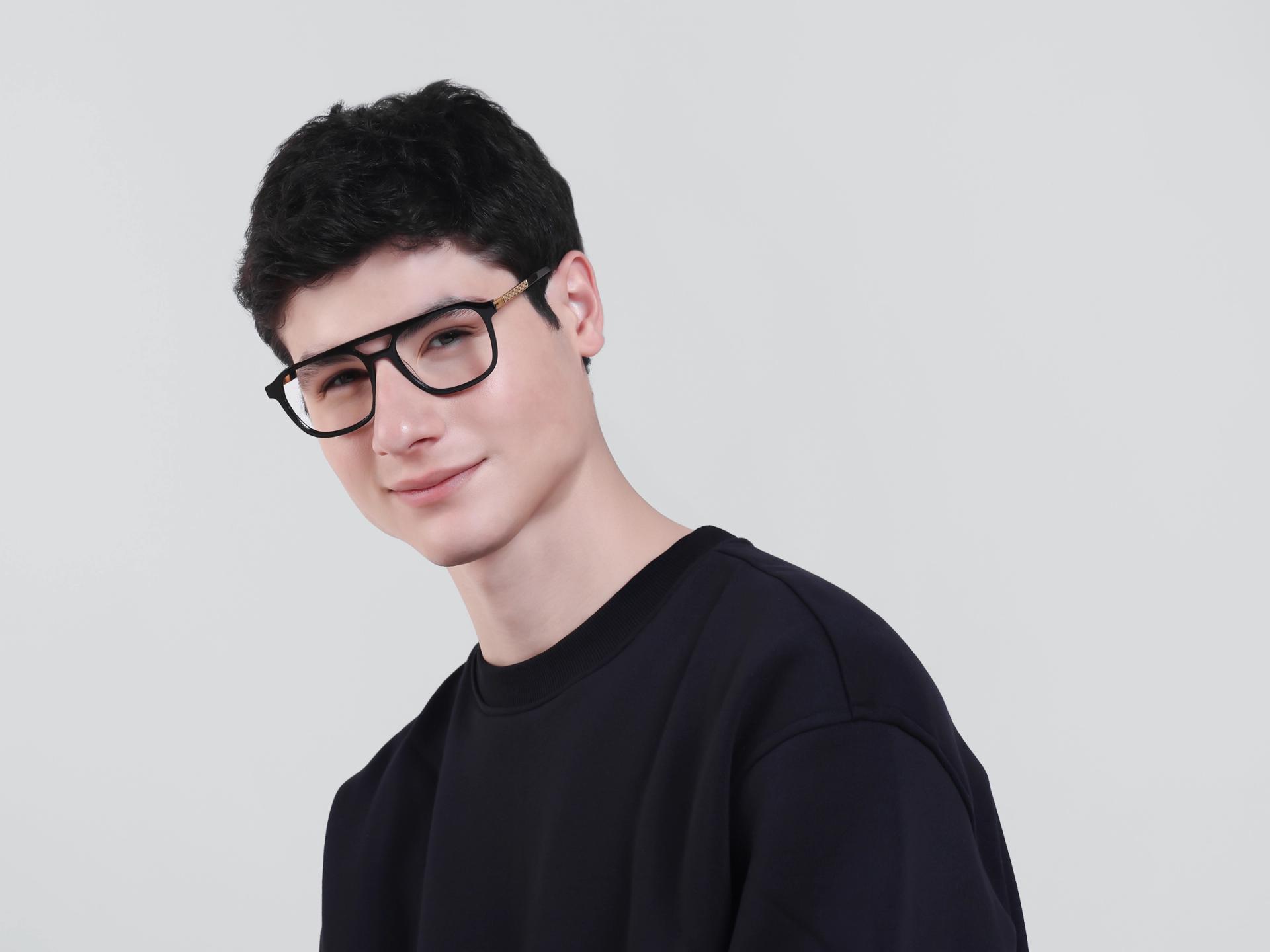 Black Double Bridge Pilot Fullrim Glasses-1