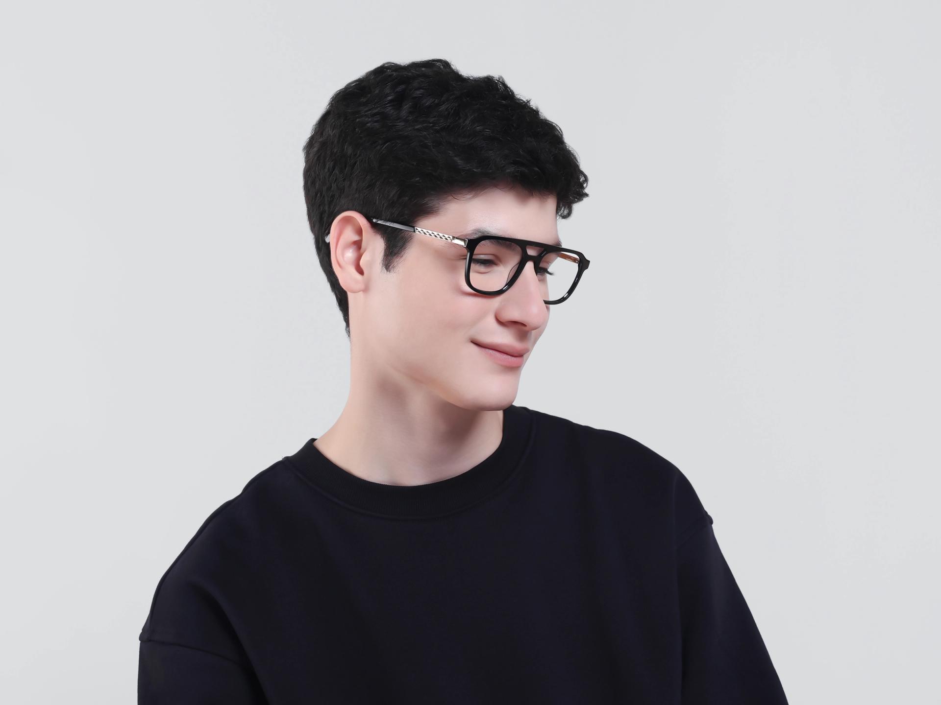 Black Double Bridge Pilot Fullrim Glasses-1
