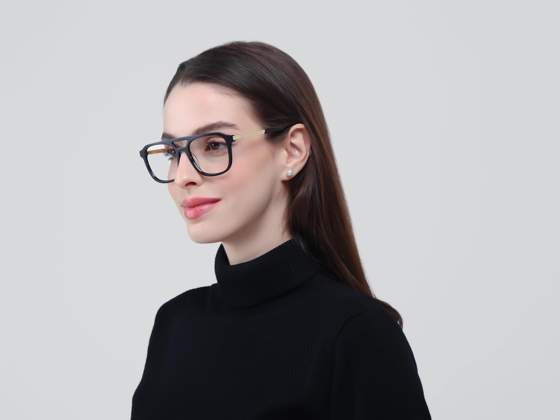 Black Double Bridge Pilot Fullrim Glasses-1
