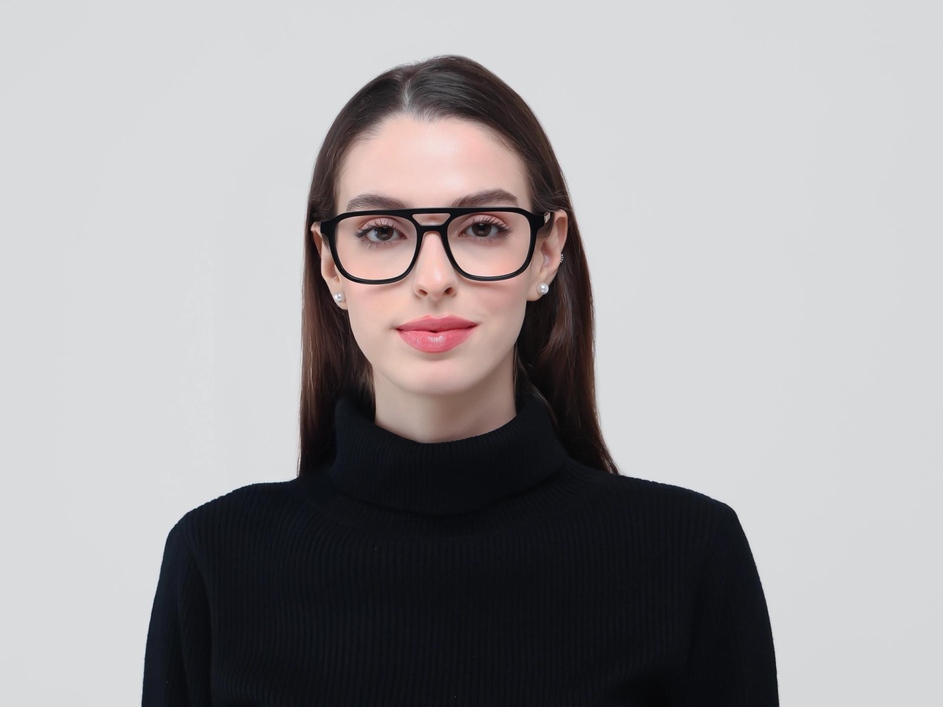 Black Double Bridge Pilot Fullrim Glasses-1