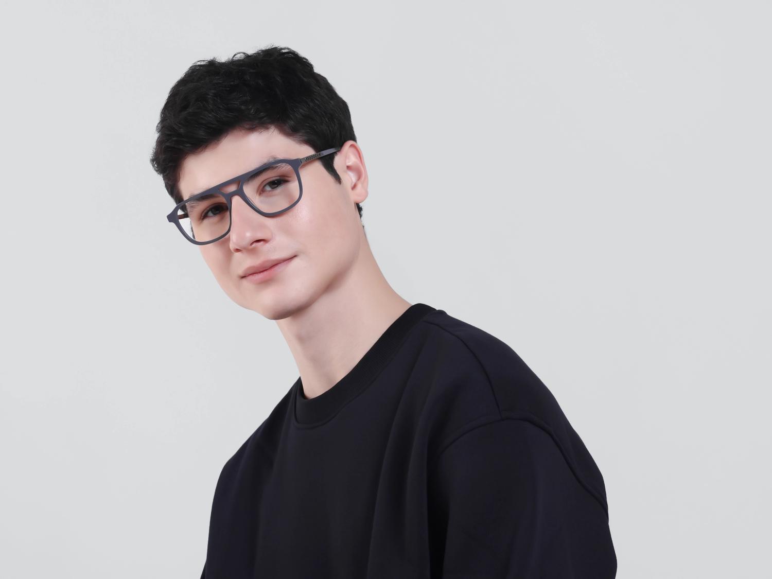 Slate Grey Double Bridge Square Pilot Glasses-1