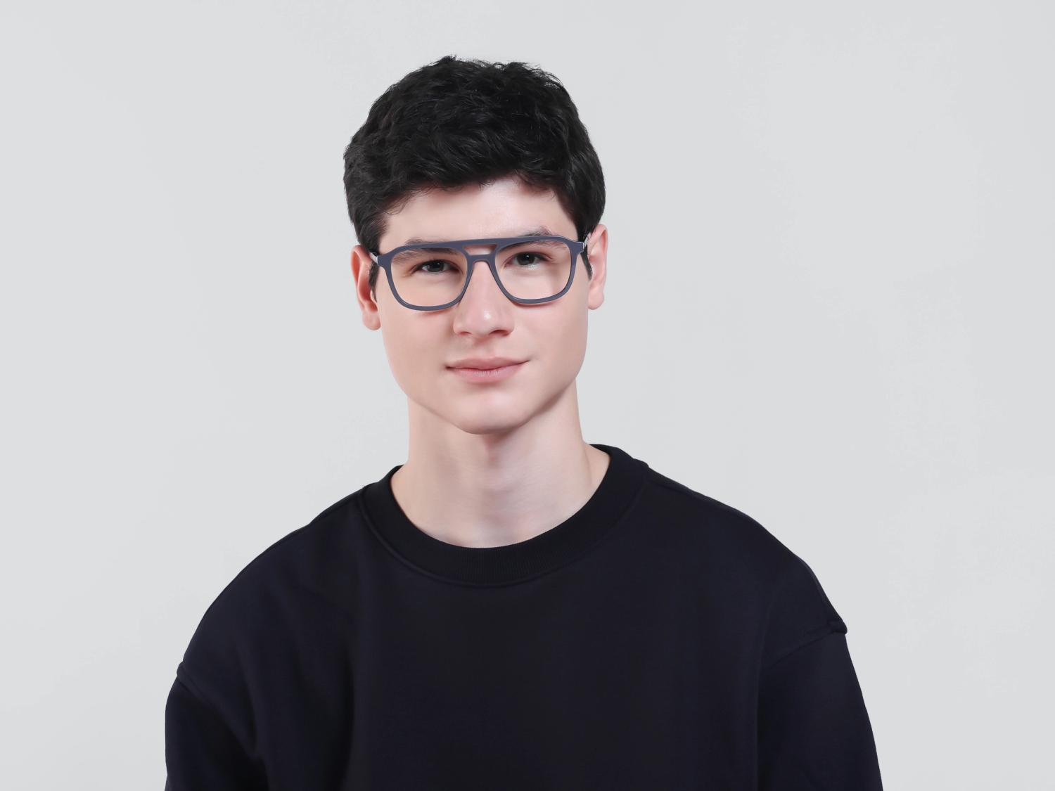 Slate Grey Double Bridge Square Pilot Glasses-1