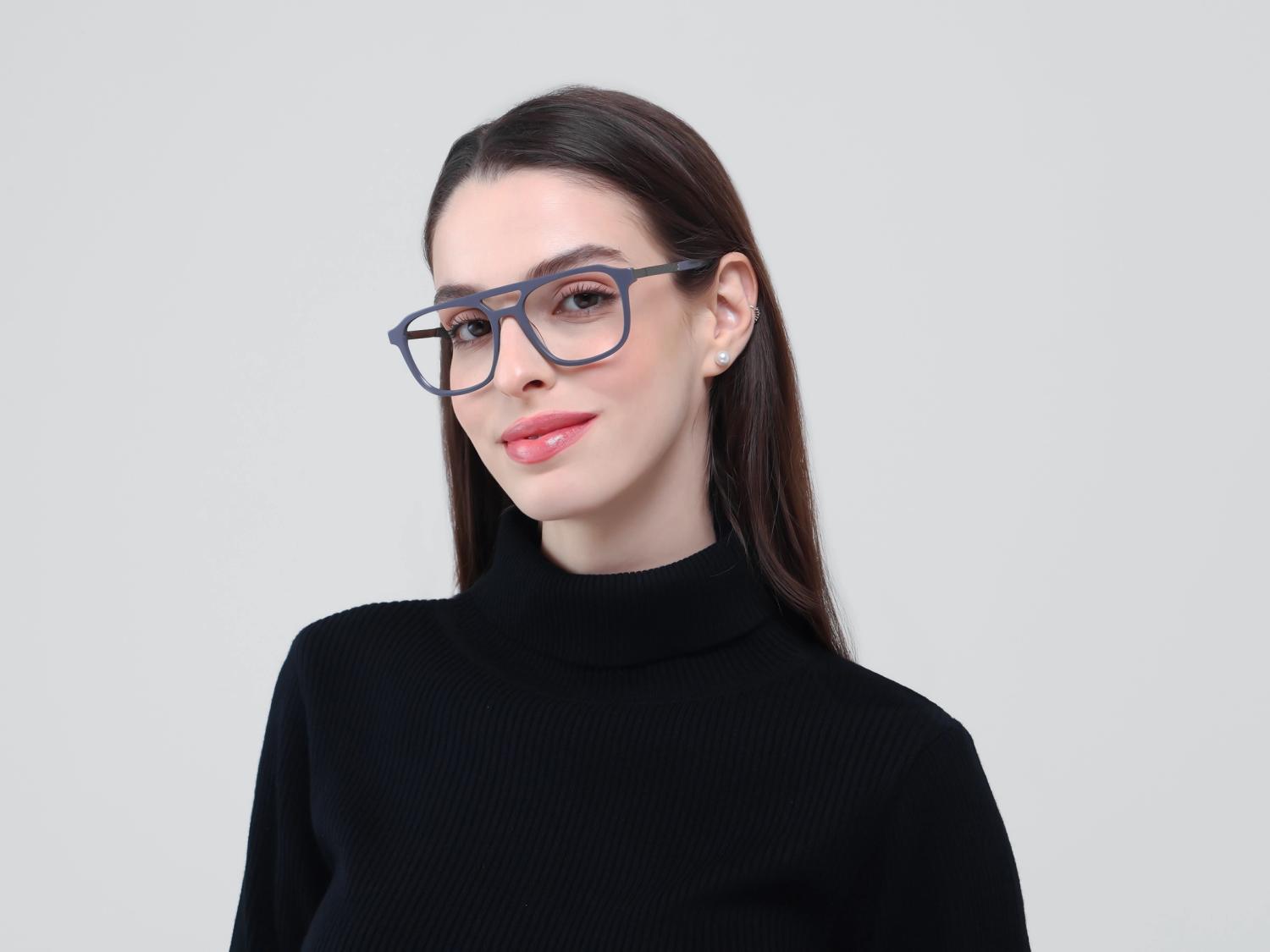 Slate Grey Double Bridge Square Pilot Glasses-1