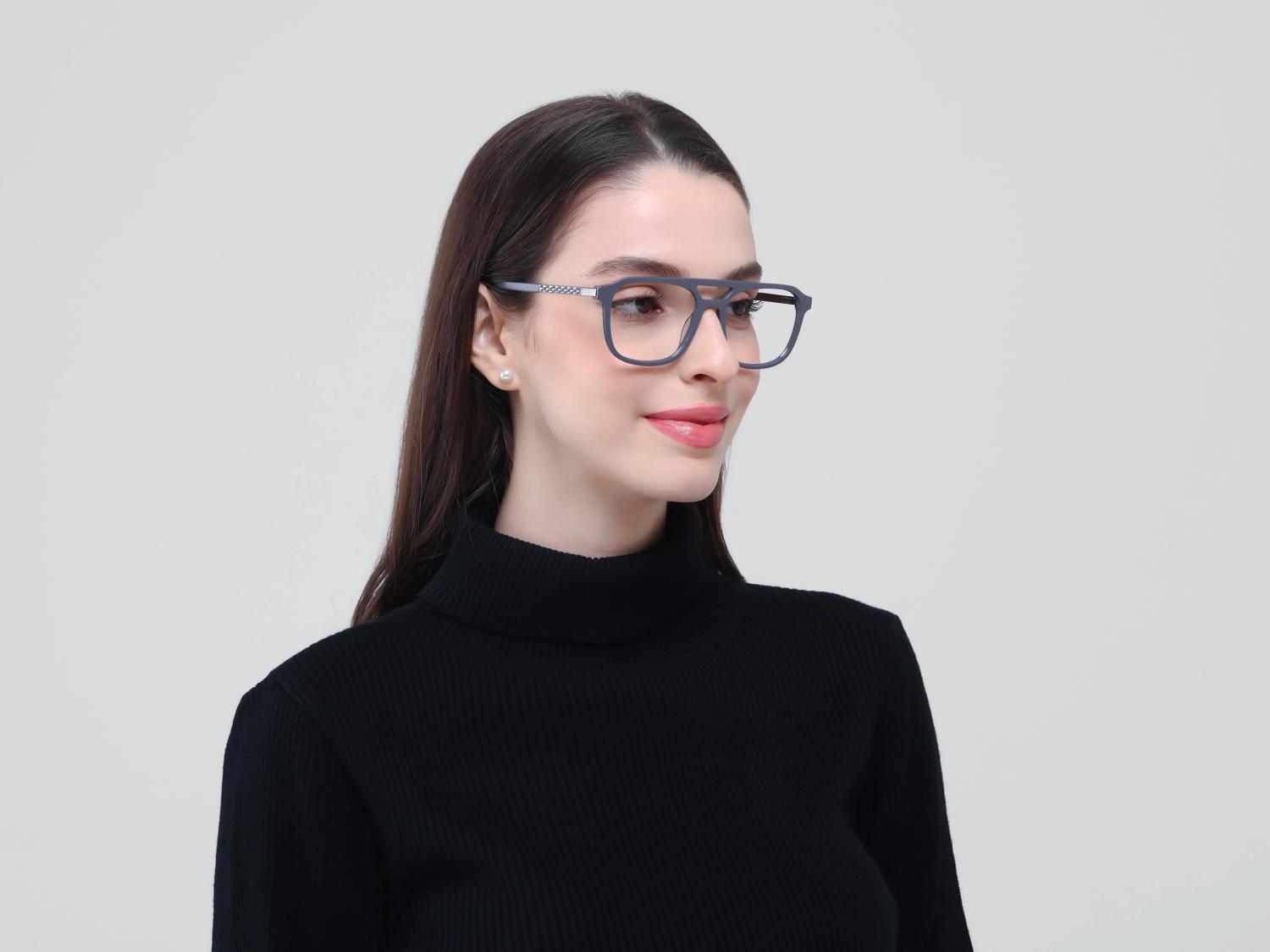 Slate Grey Double Bridge Square Pilot Glasses-1