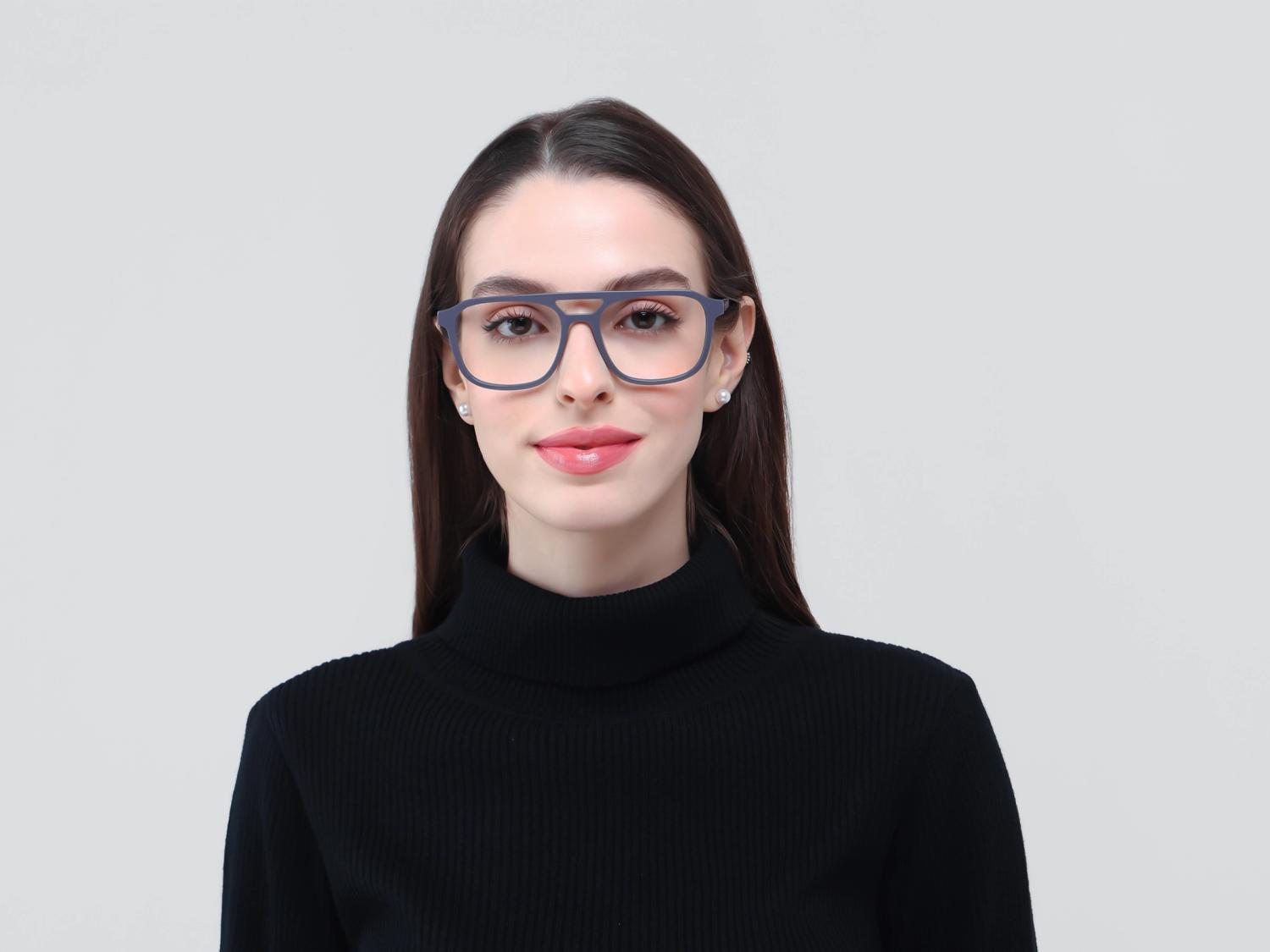 Slate Grey Double Bridge Square Pilot Glasses-1