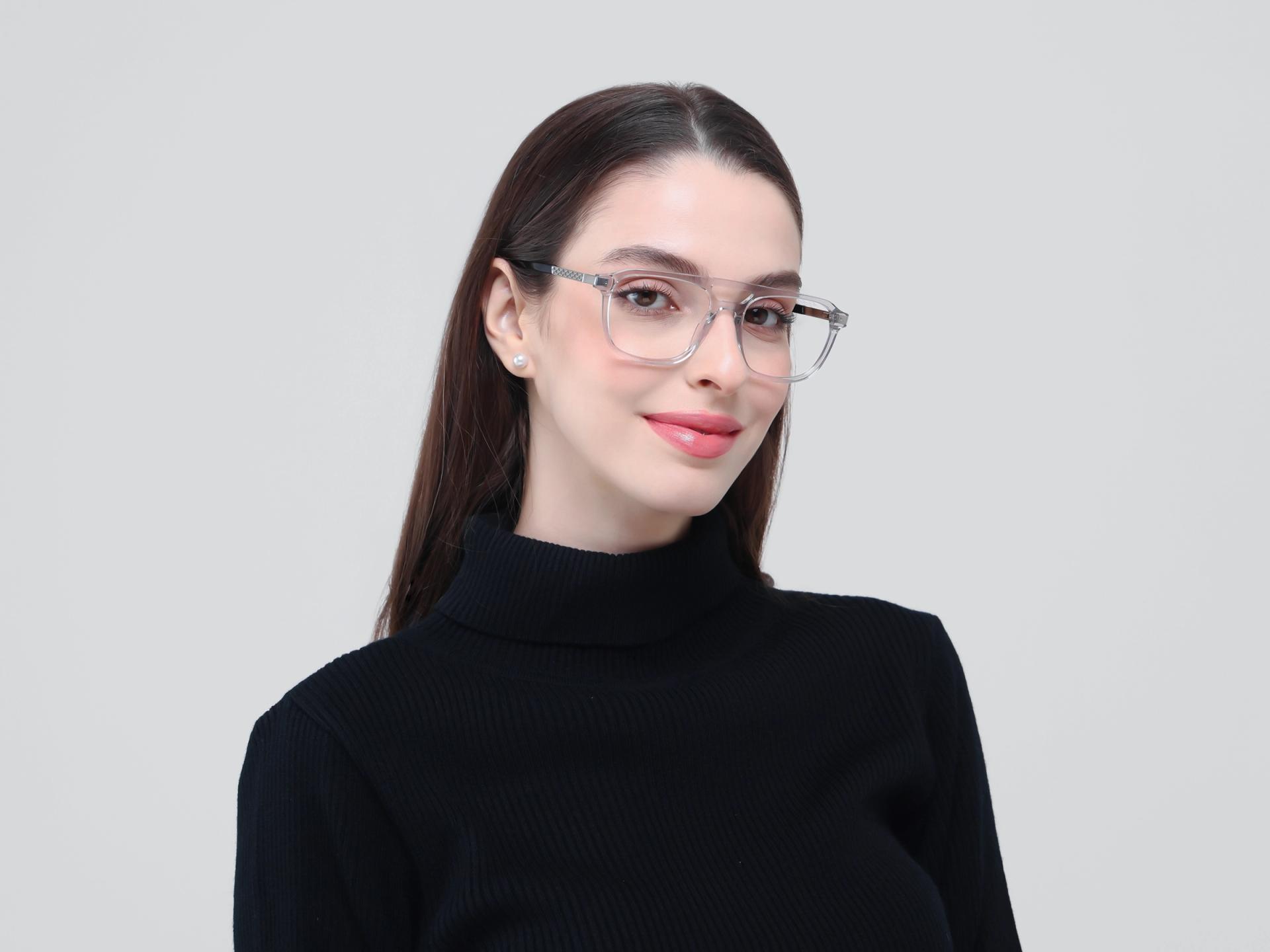 Crystal Clear Double Bridge Pilot Fullrim Glasses-1