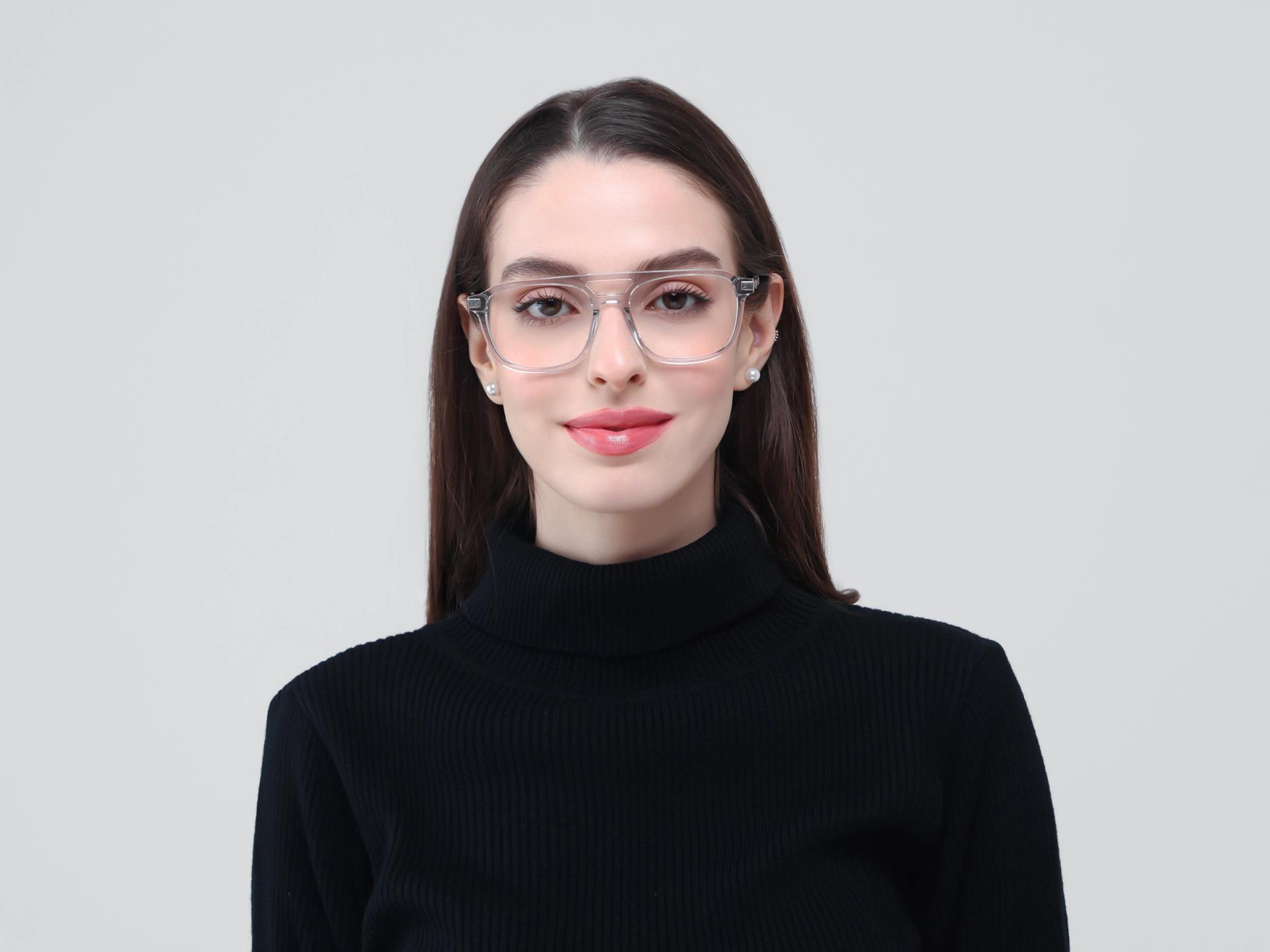 Crystal Clear Double Bridge Pilot Fullrim Glasses-1