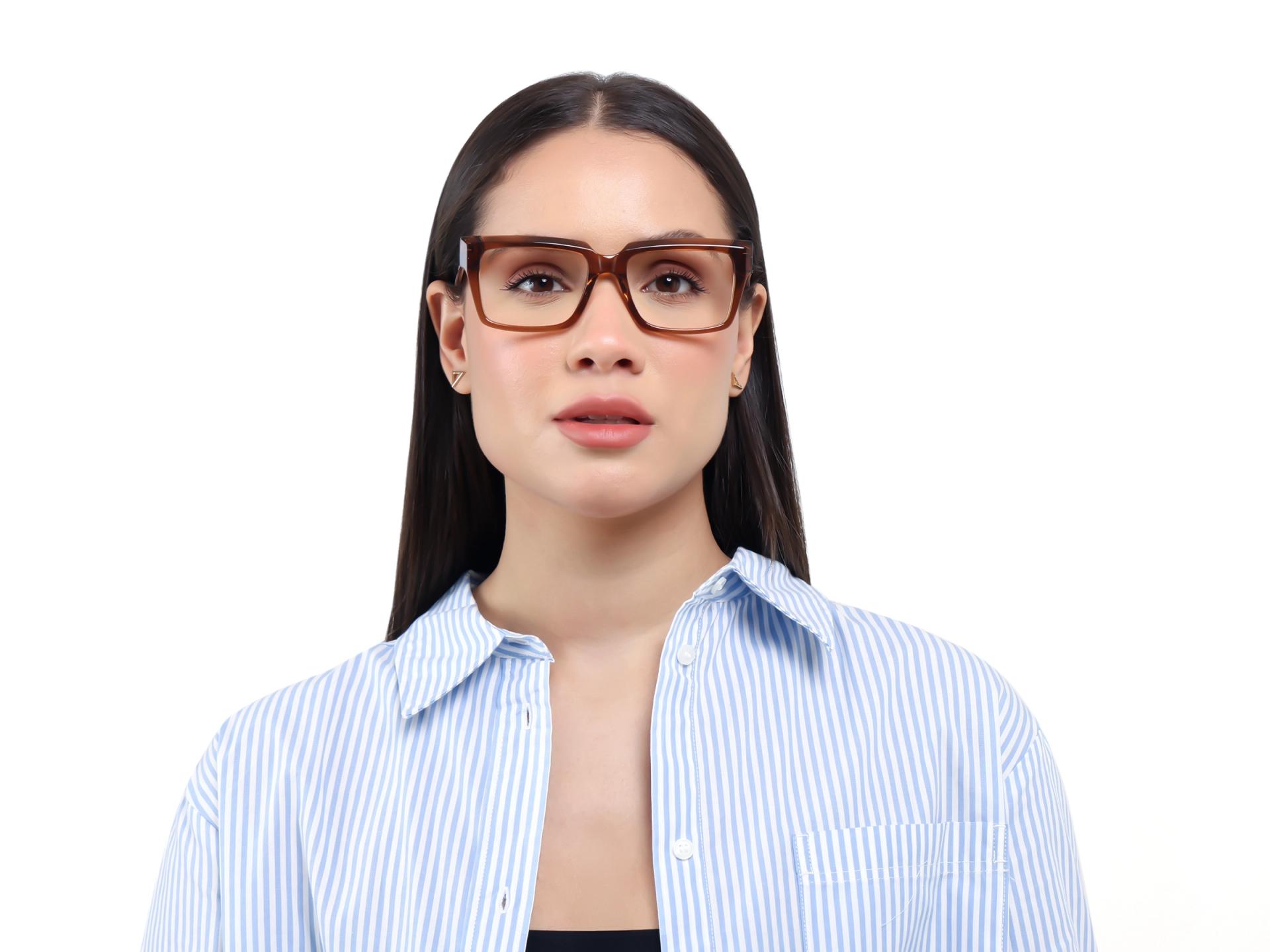 Acetate CrystAcetate Crystal Brown Large Rectangular Glasses-1al Brown Large Rectangular Glasses-1