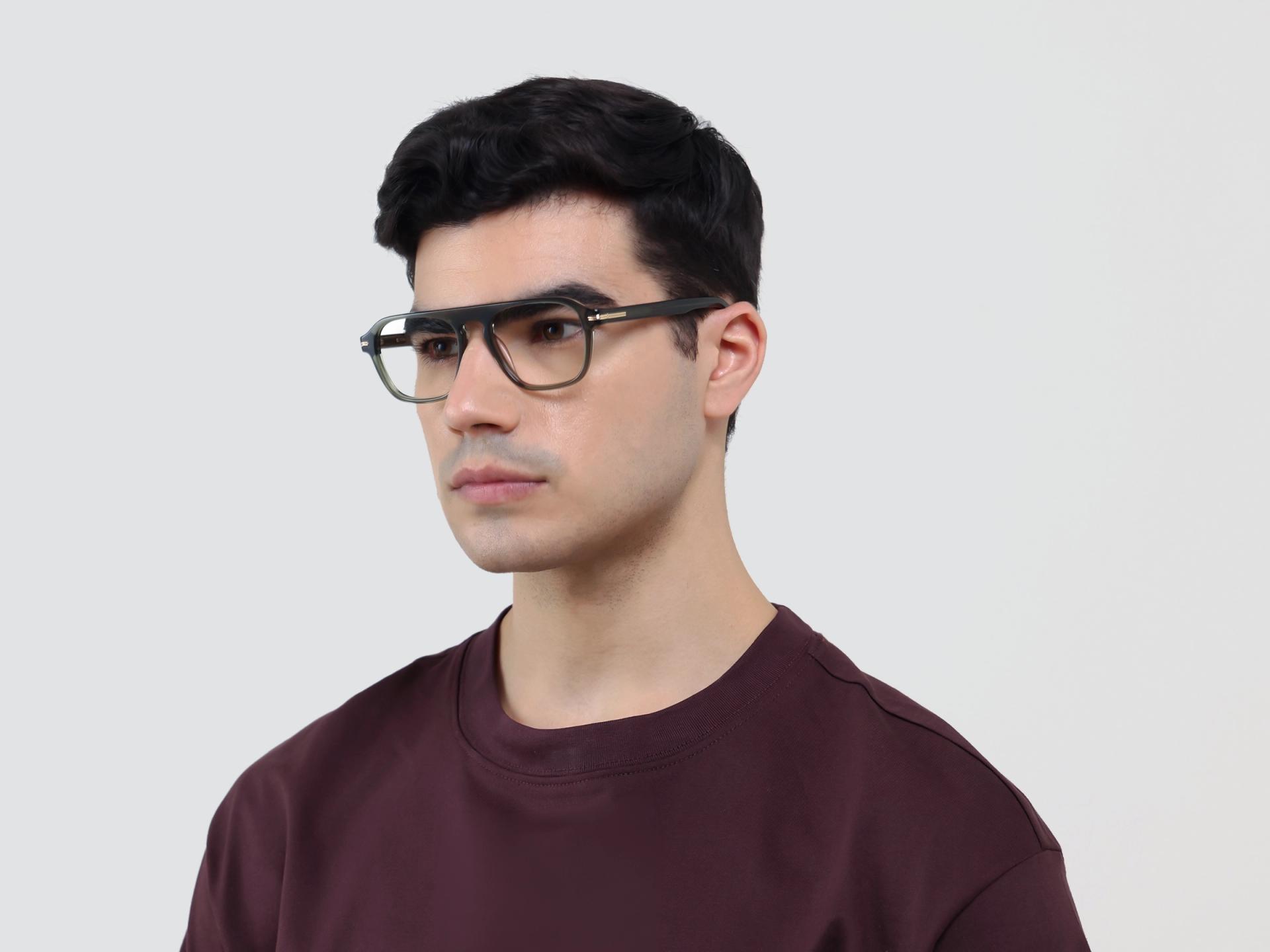 Crystal Moss Green Flat-top Pilot Glasses-1