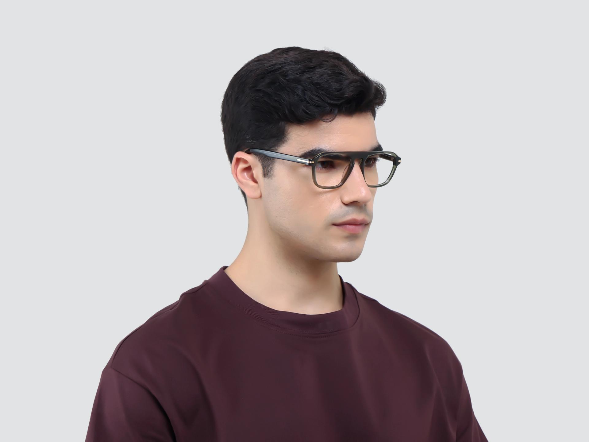 Crystal Moss Green Flat-top Pilot Glasses-1