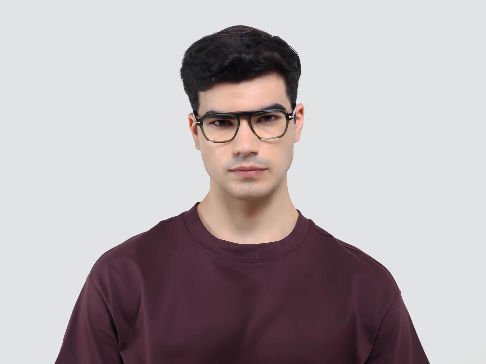 Crystal Moss Green Flat-top Pilot Glasses-1