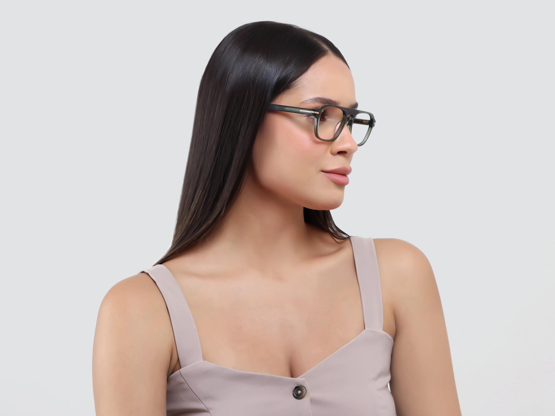 Crystal Moss Green Flat-top Pilot Glasses-1