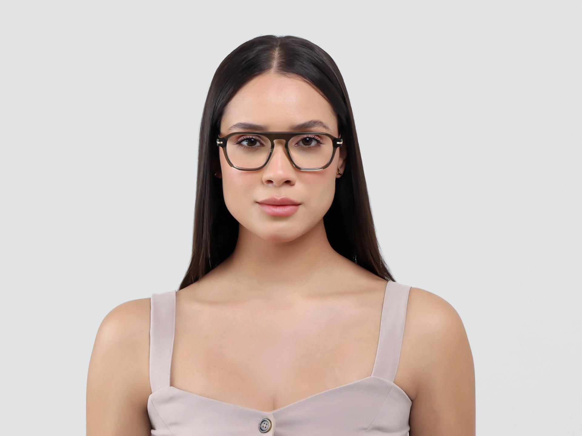Crystal Moss Green Flat-top Pilot Glasses-1