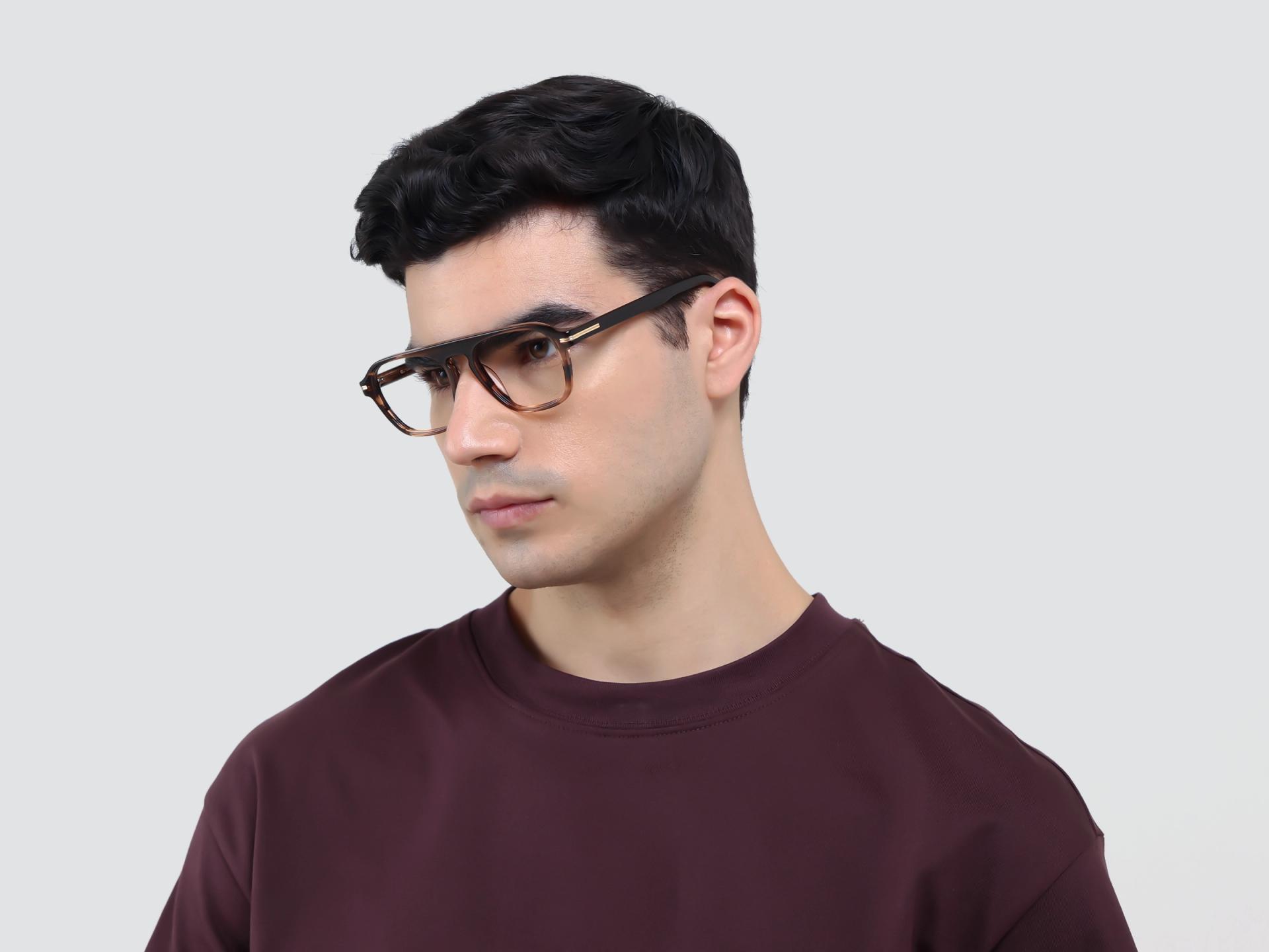 Textured Brown Pilot Full-Rim Acetate Glasses-1