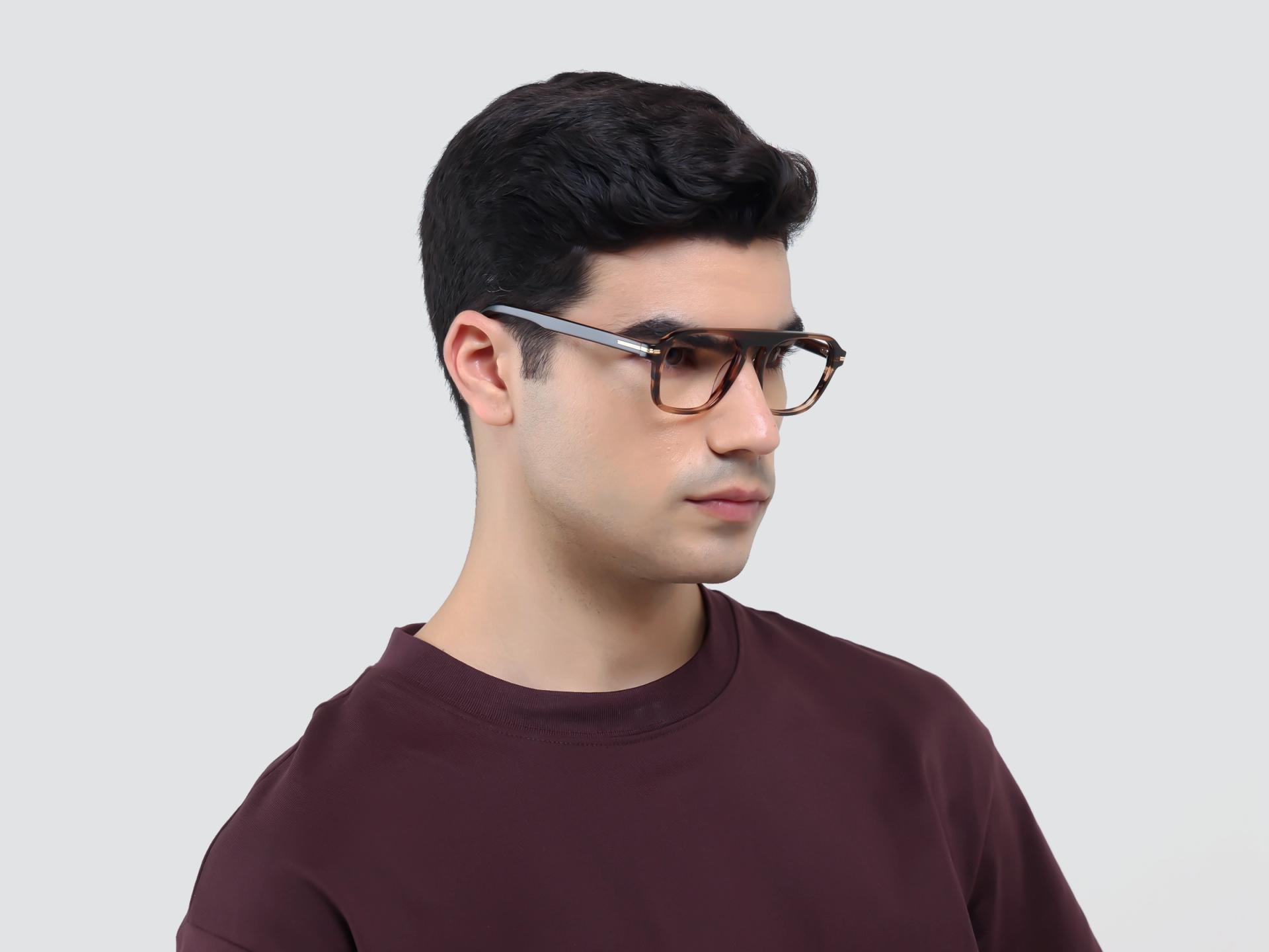 Textured Brown Pilot Full-Rim Acetate Glasses-1