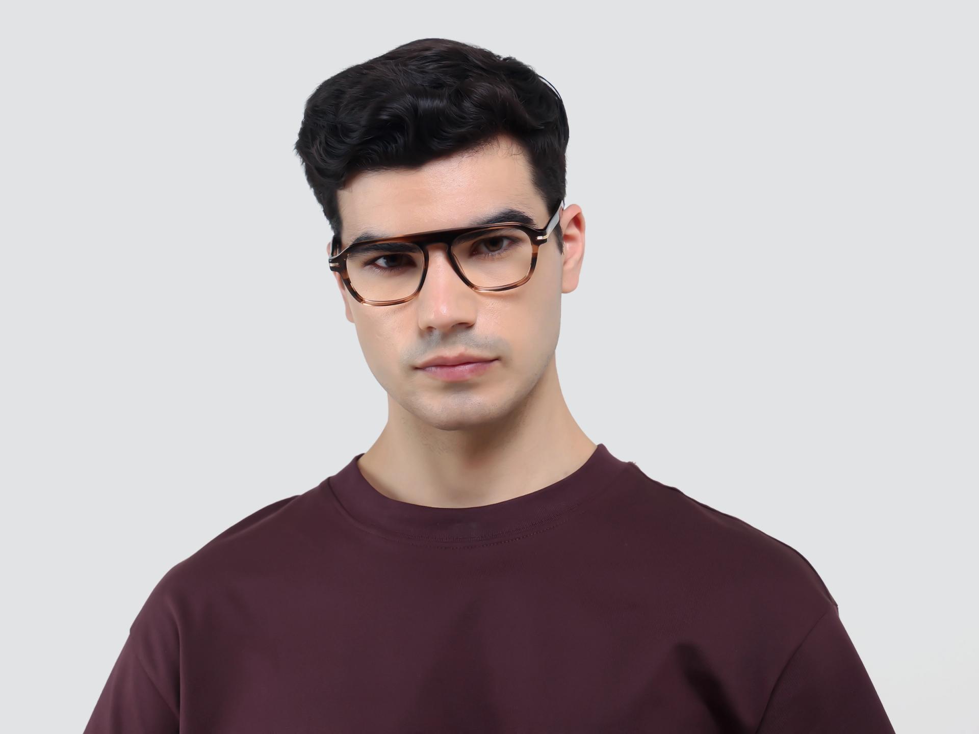 Textured Brown Pilot Full-Rim Acetate Glasses-1