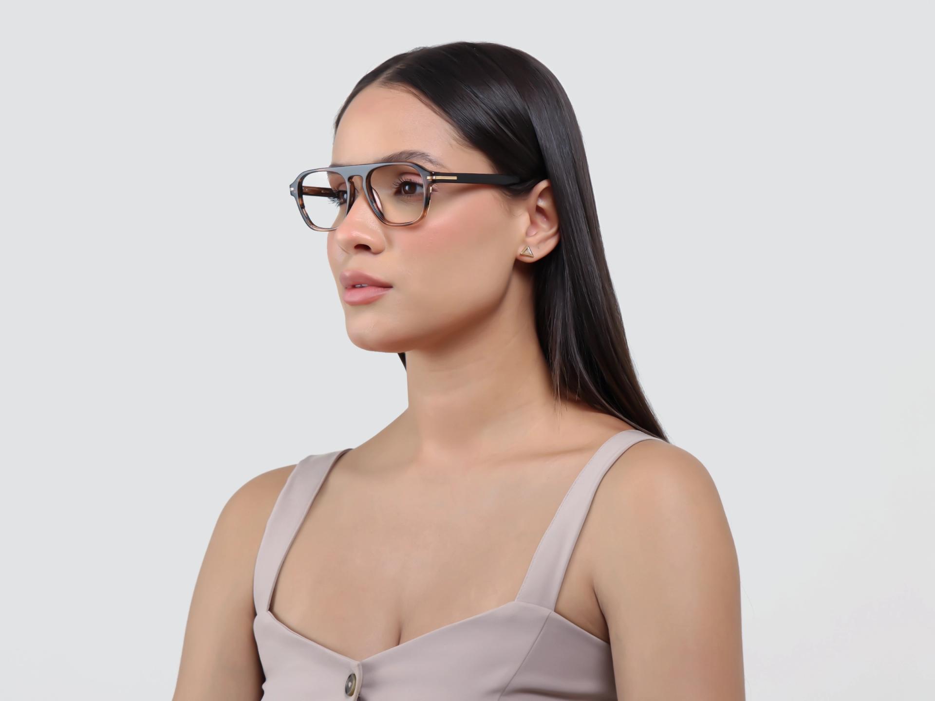 Textured Brown Pilot Full-Rim Acetate Glasses-1