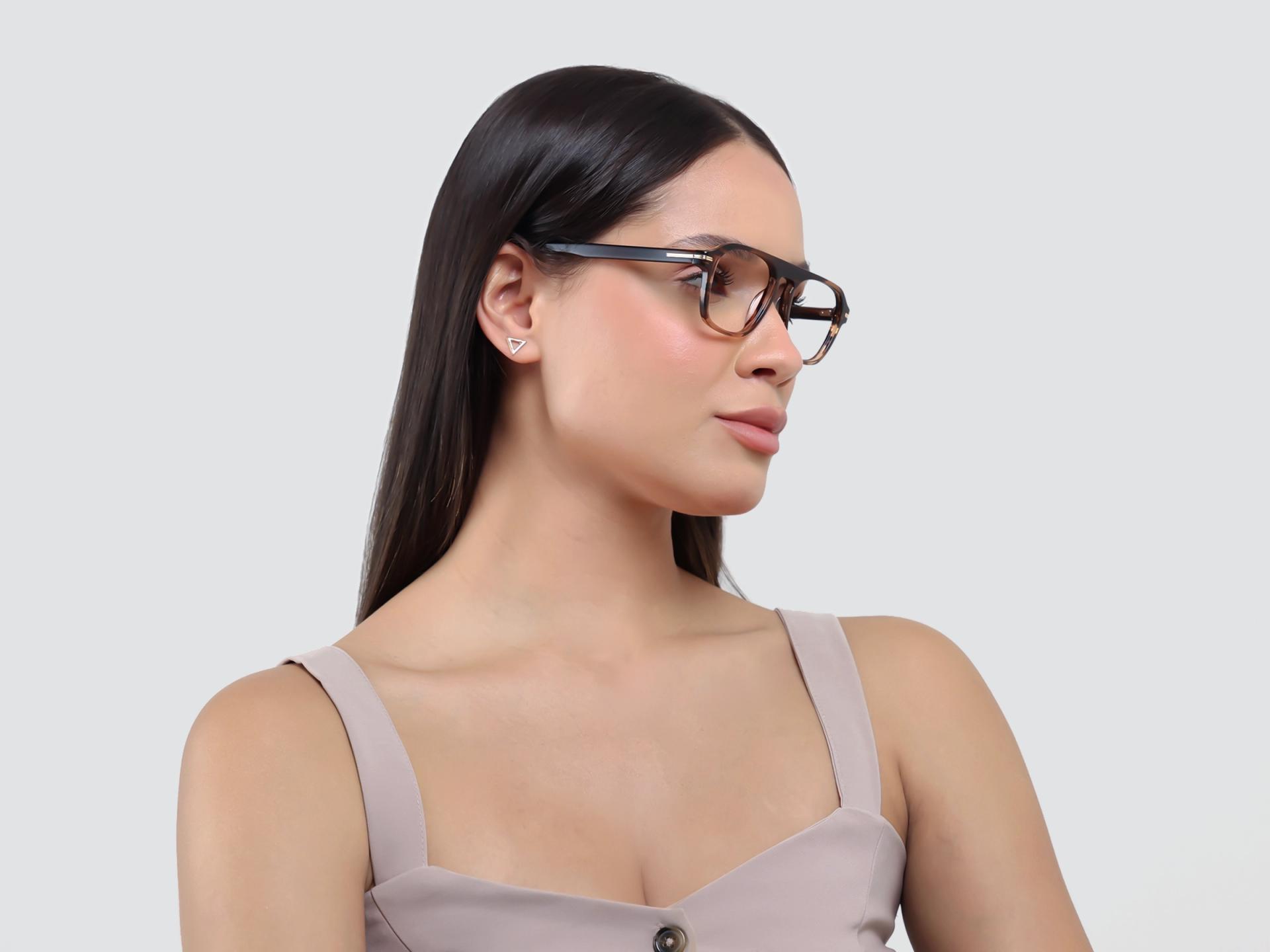 Textured Brown Pilot Full-Rim Acetate Glasses-1