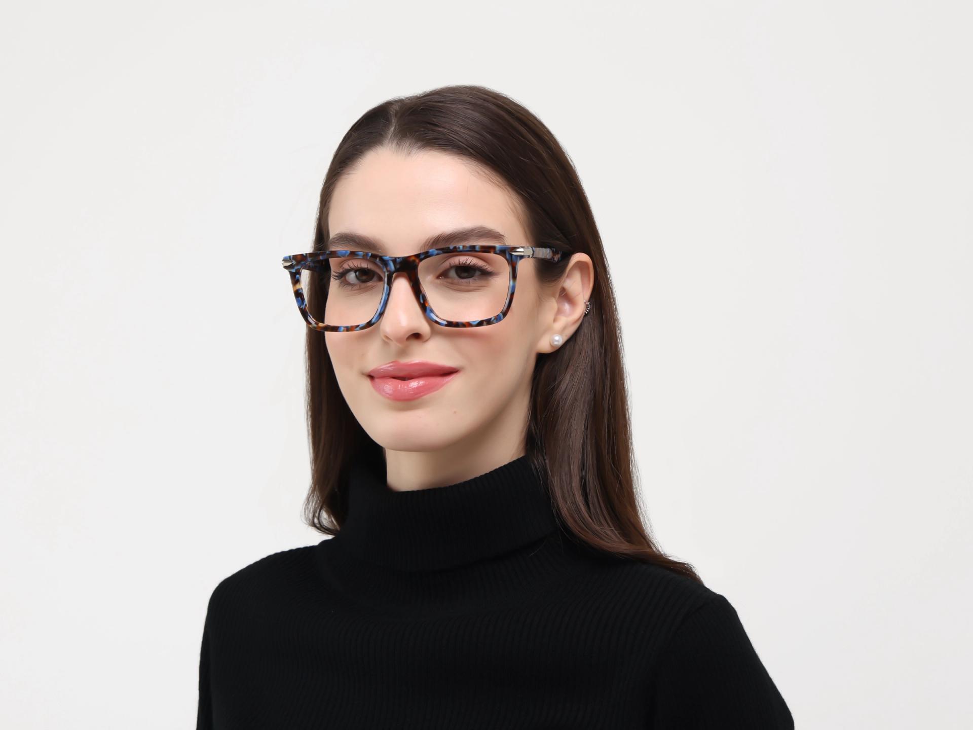 Oversized Blue Terrazo Square Fullrim Glasses-1