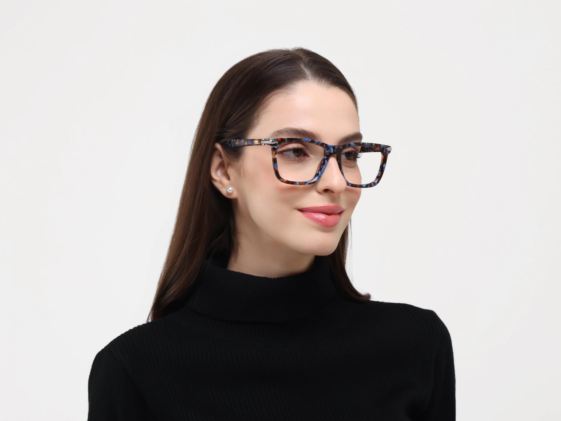Oversized Blue Terrazo Square Fullrim Glasses-1