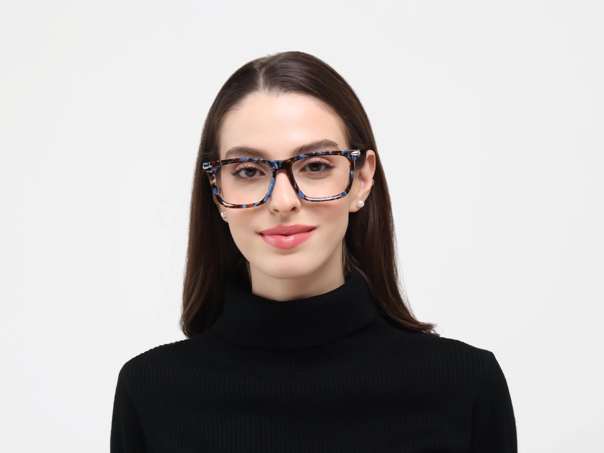 Oversized Blue Terrazo Square Fullrim Glasses-1