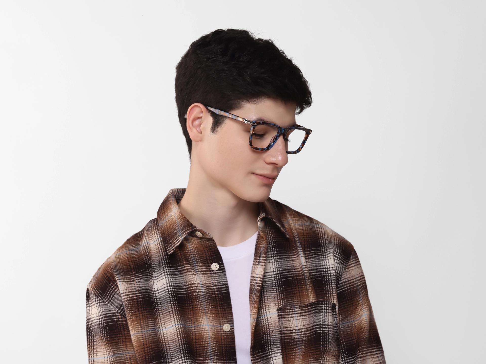 Oversized Blue Terrazo Square Fullrim Glasses-1