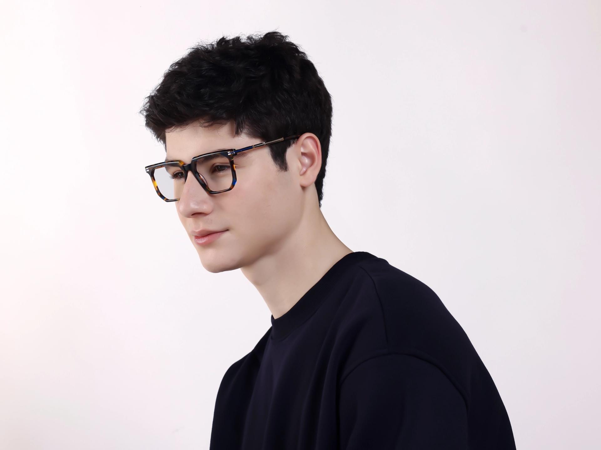 Midnight Tortoise Square Geometric Full-Rim Glasses-1