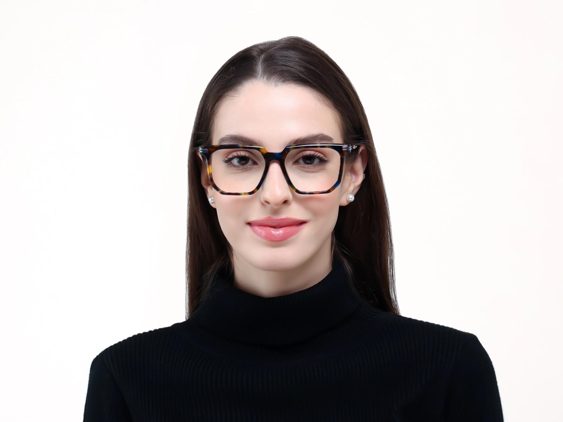 Midnight Tortoise Square Geometric Full-Rim Glasses-1