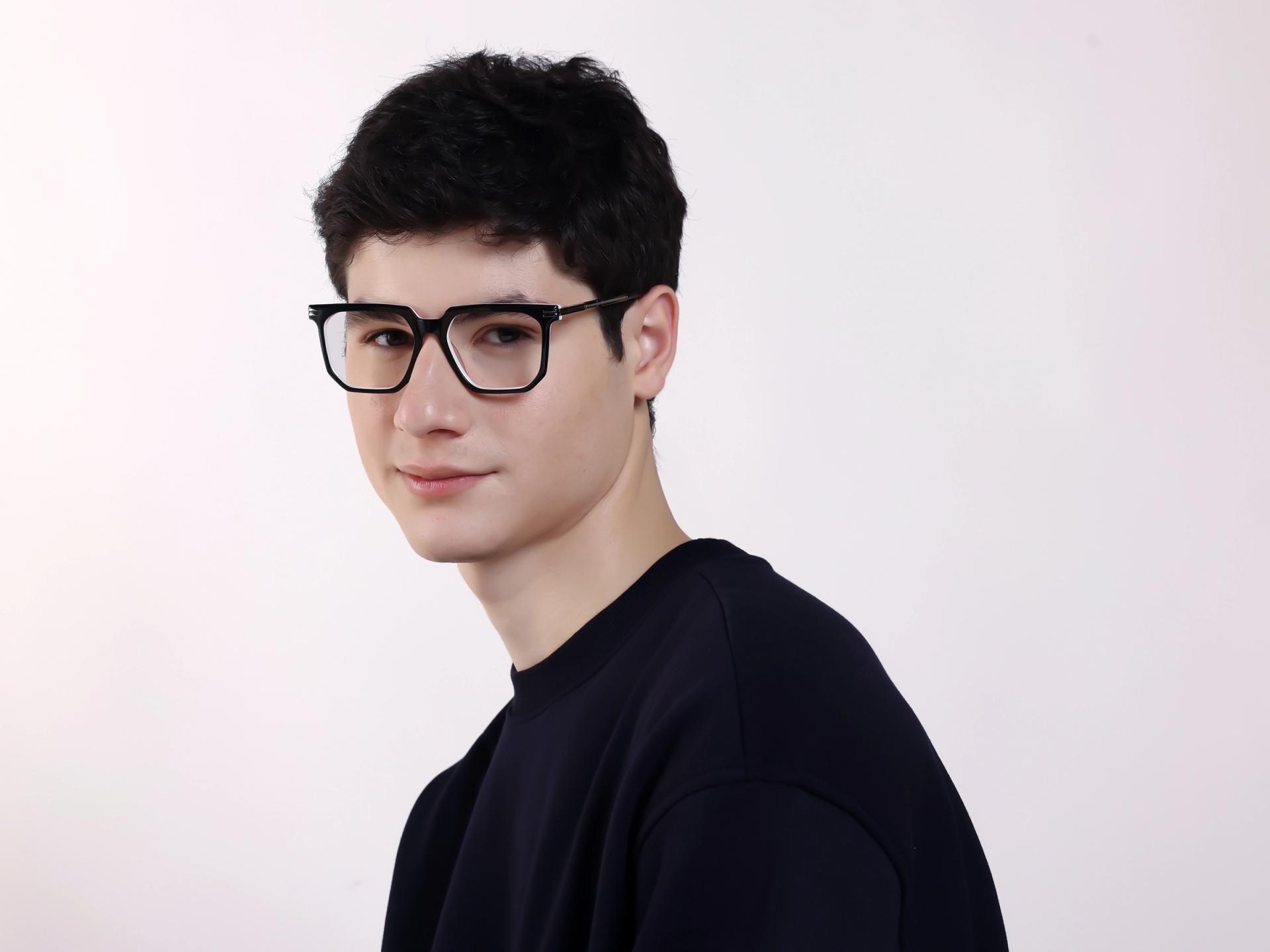 Black & White Square Geometric Full-Rim Glasses-1