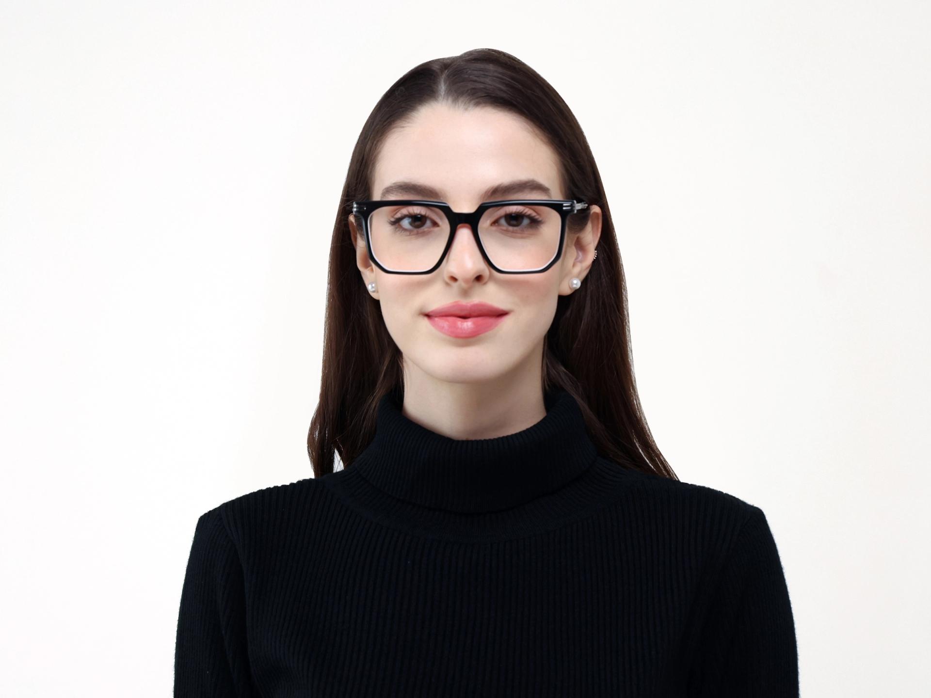 Black & White Square Geometric Full-Rim Glasses-1