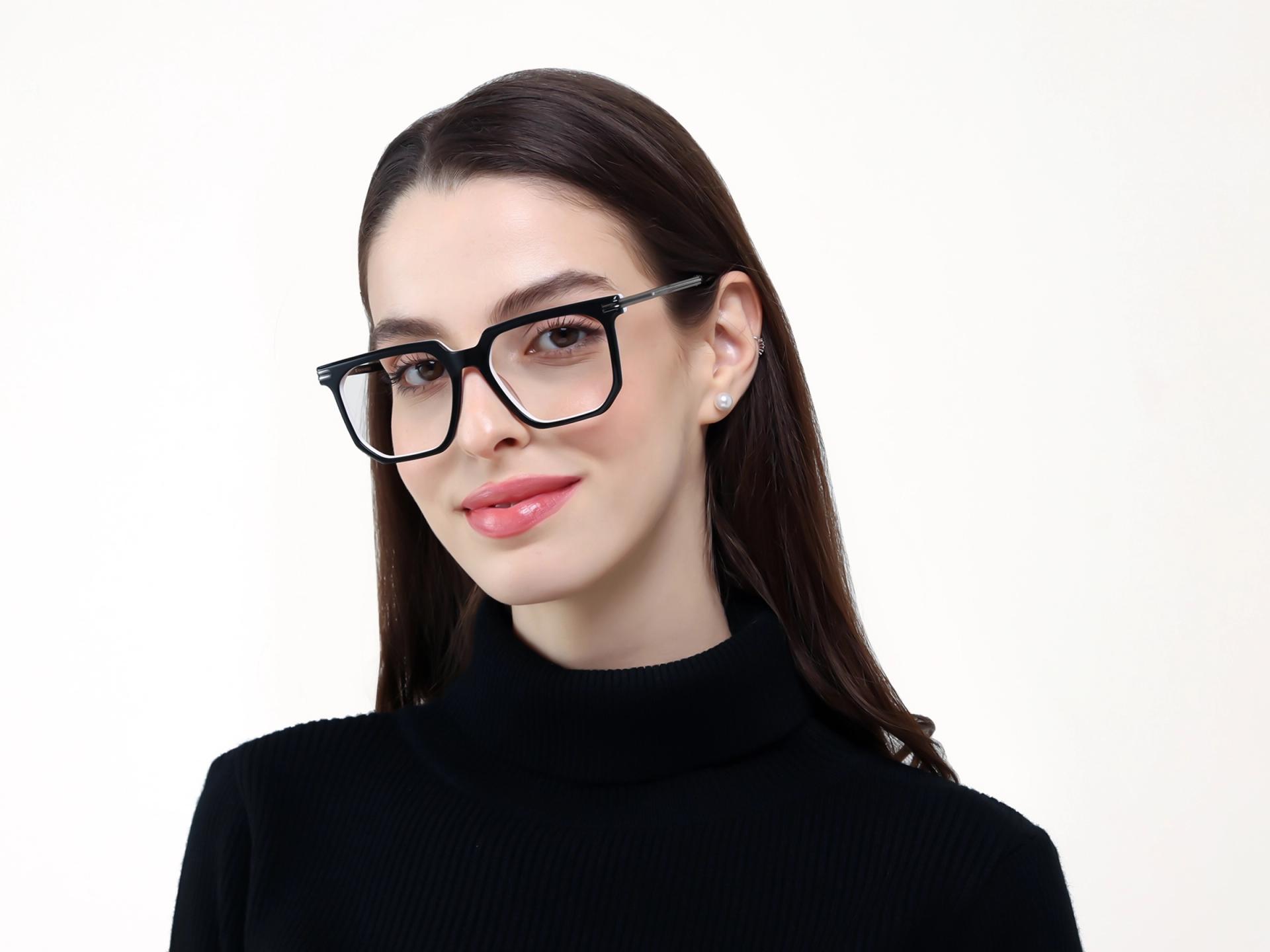 Black & White Square Geometric Full-Rim Glasses-1