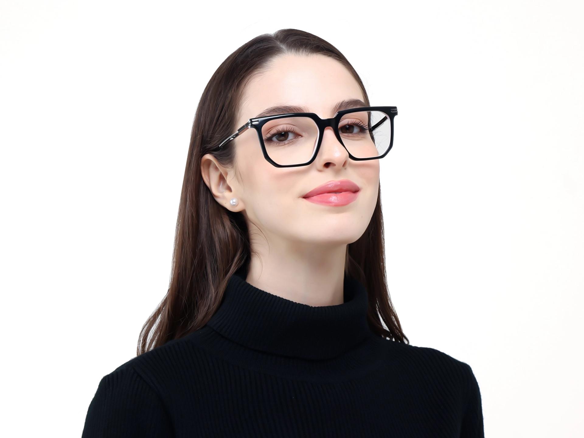 Black & White Square Geometric Full-Rim Glasses-1