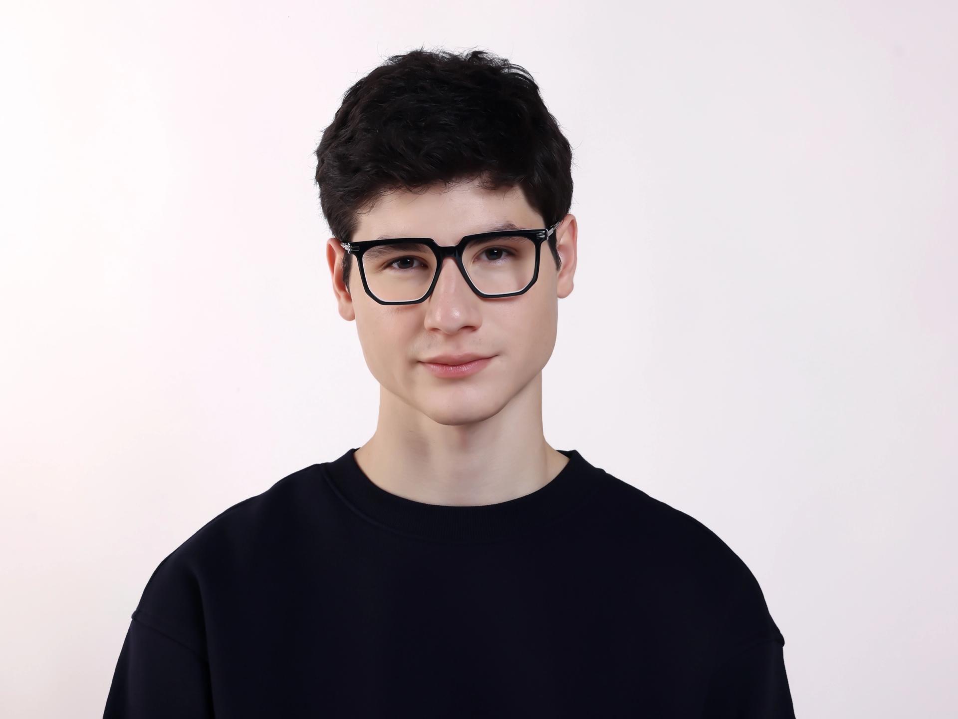 Black & White Square Geometric Full-Rim Glasses-1