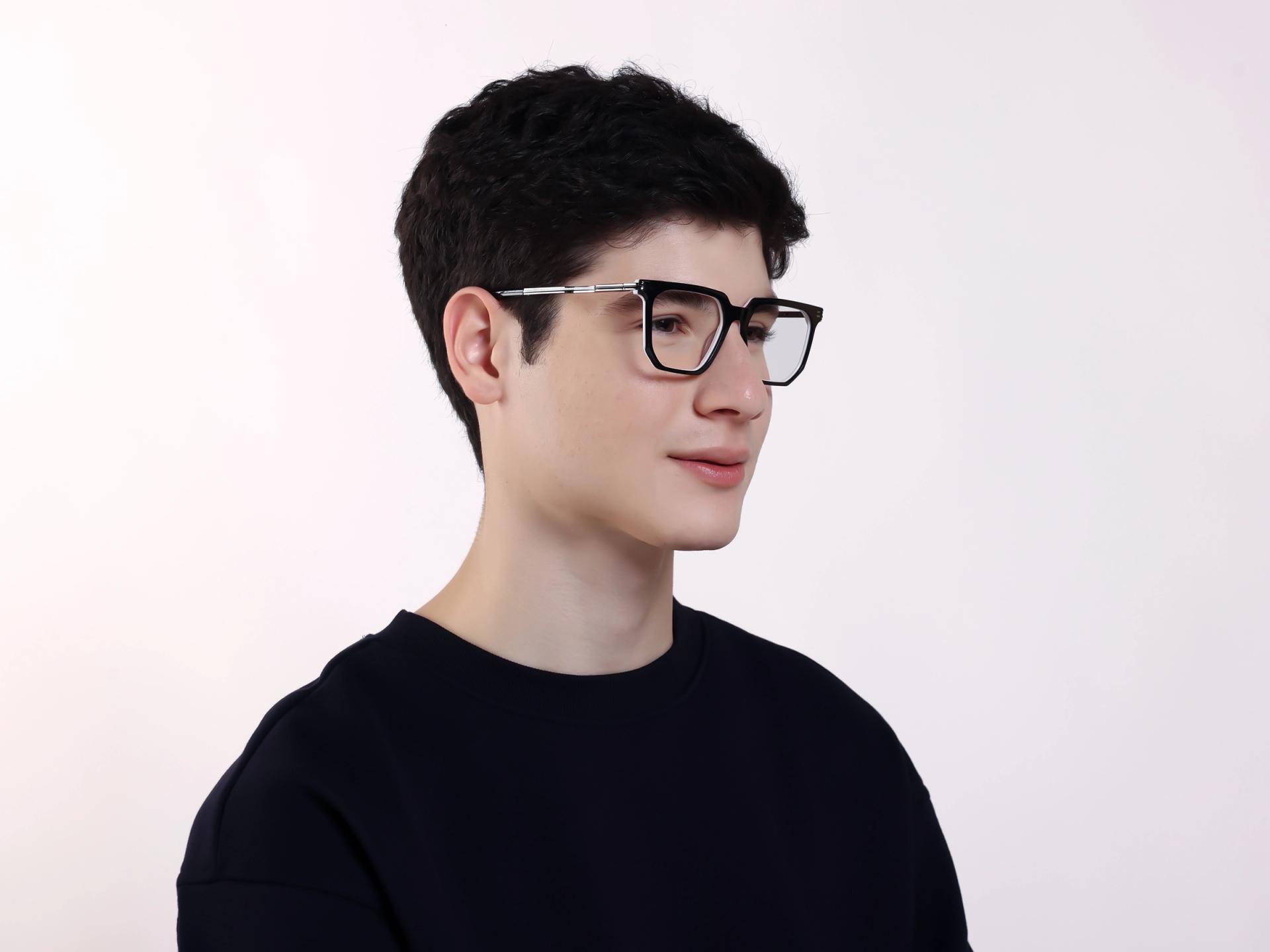 Black & White Square Geometric Full-Rim Glasses-1