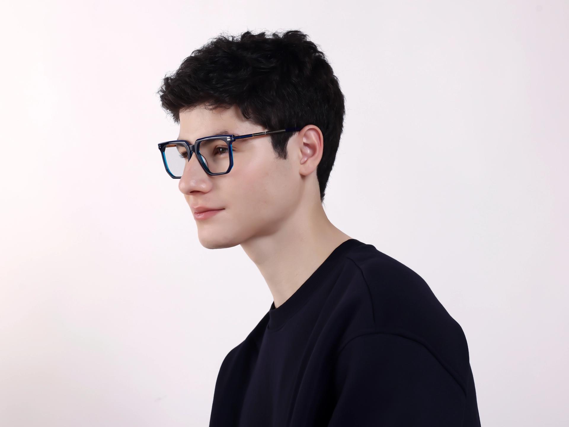 Royal Blue Square Geometric Full-Rim Glasses-1