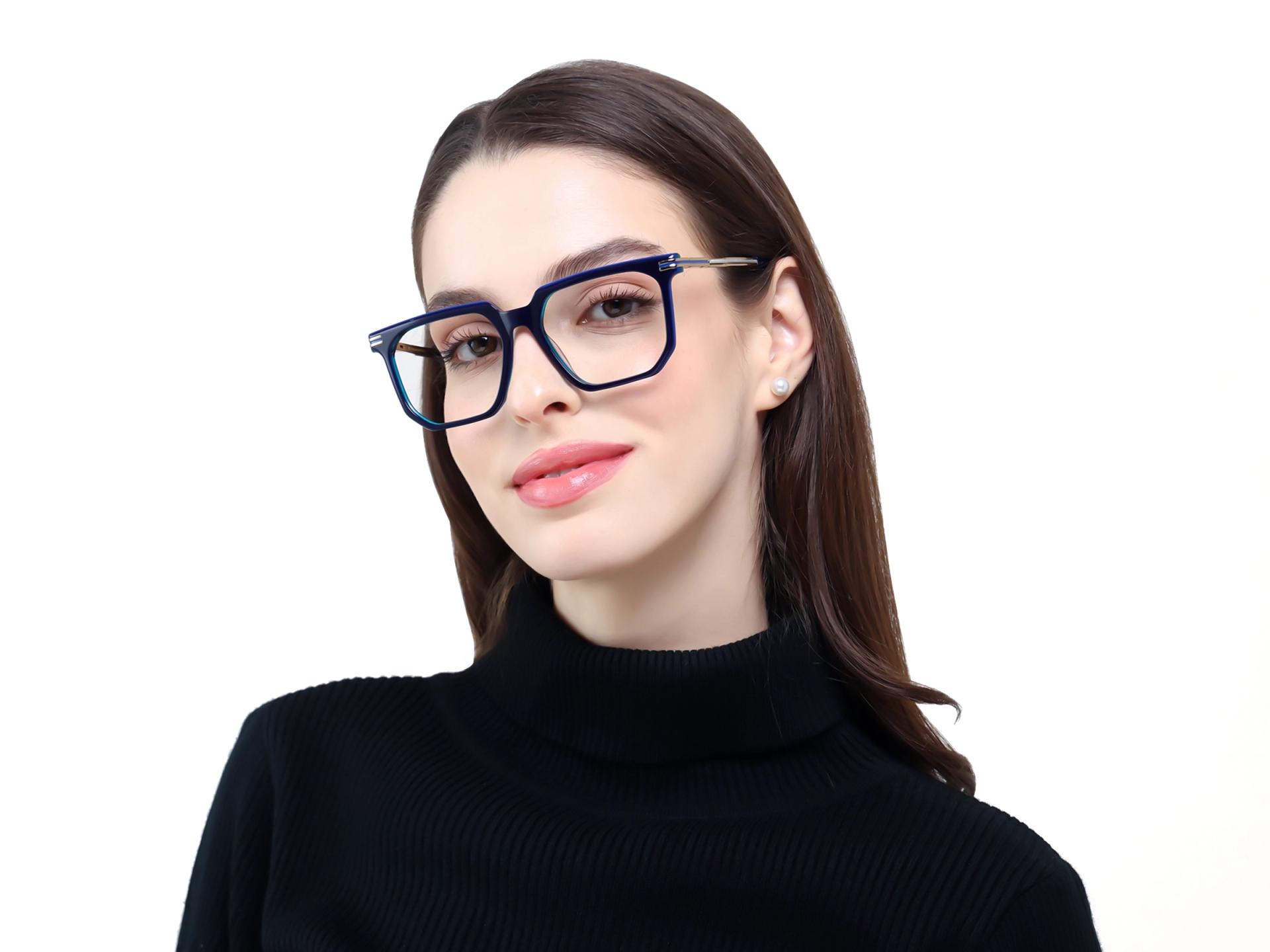 Royal Blue Square Geometric Full-Rim Glasses-1