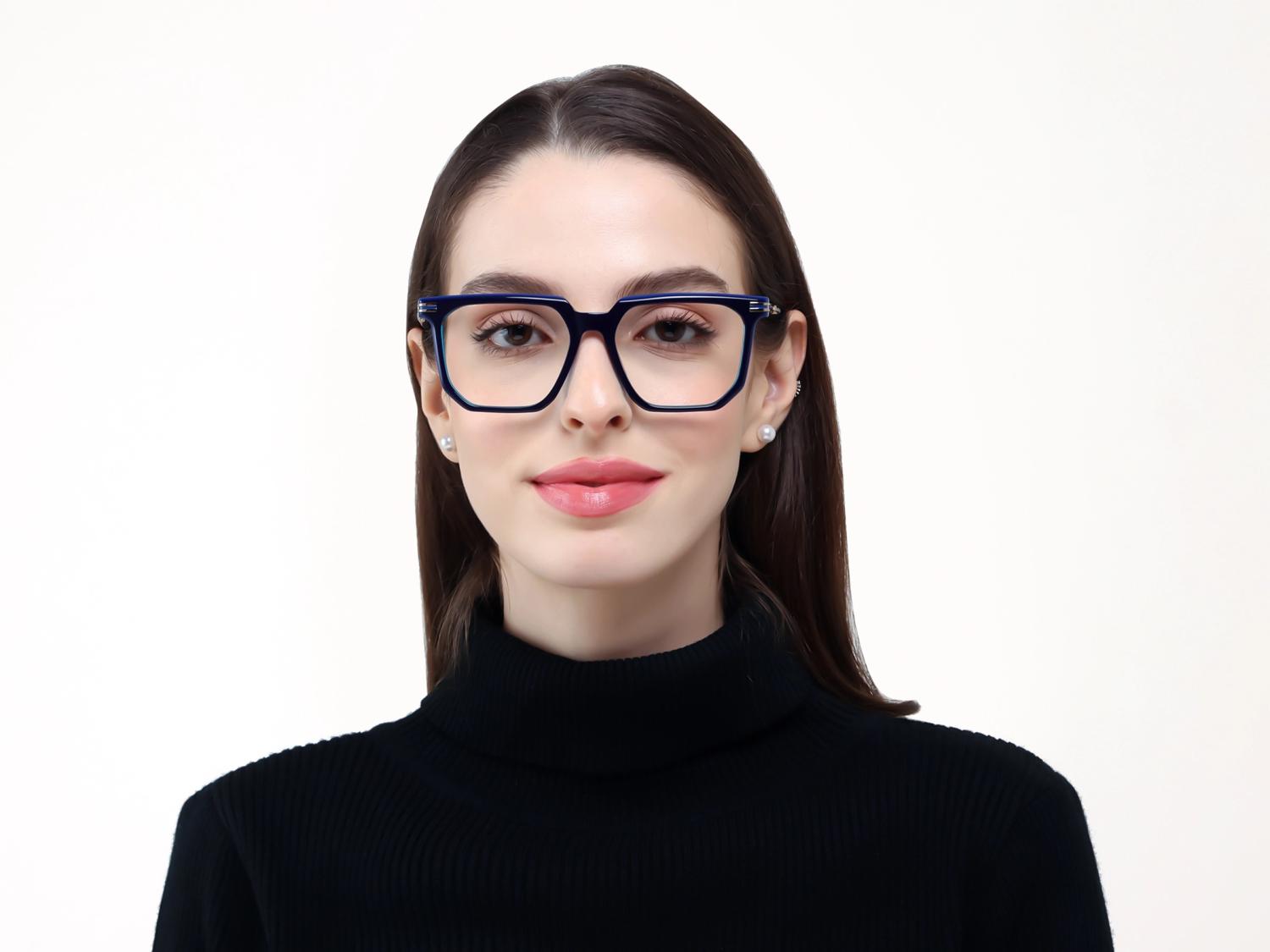 Royal Blue Square Geometric Full-Rim Glasses-1