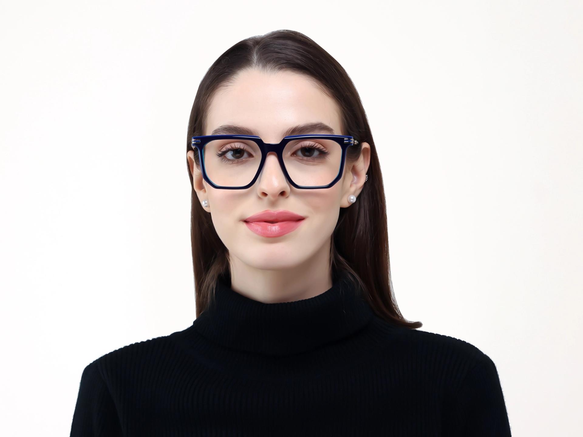 Royal Blue Square Geometric Full-Rim Glasses-1
