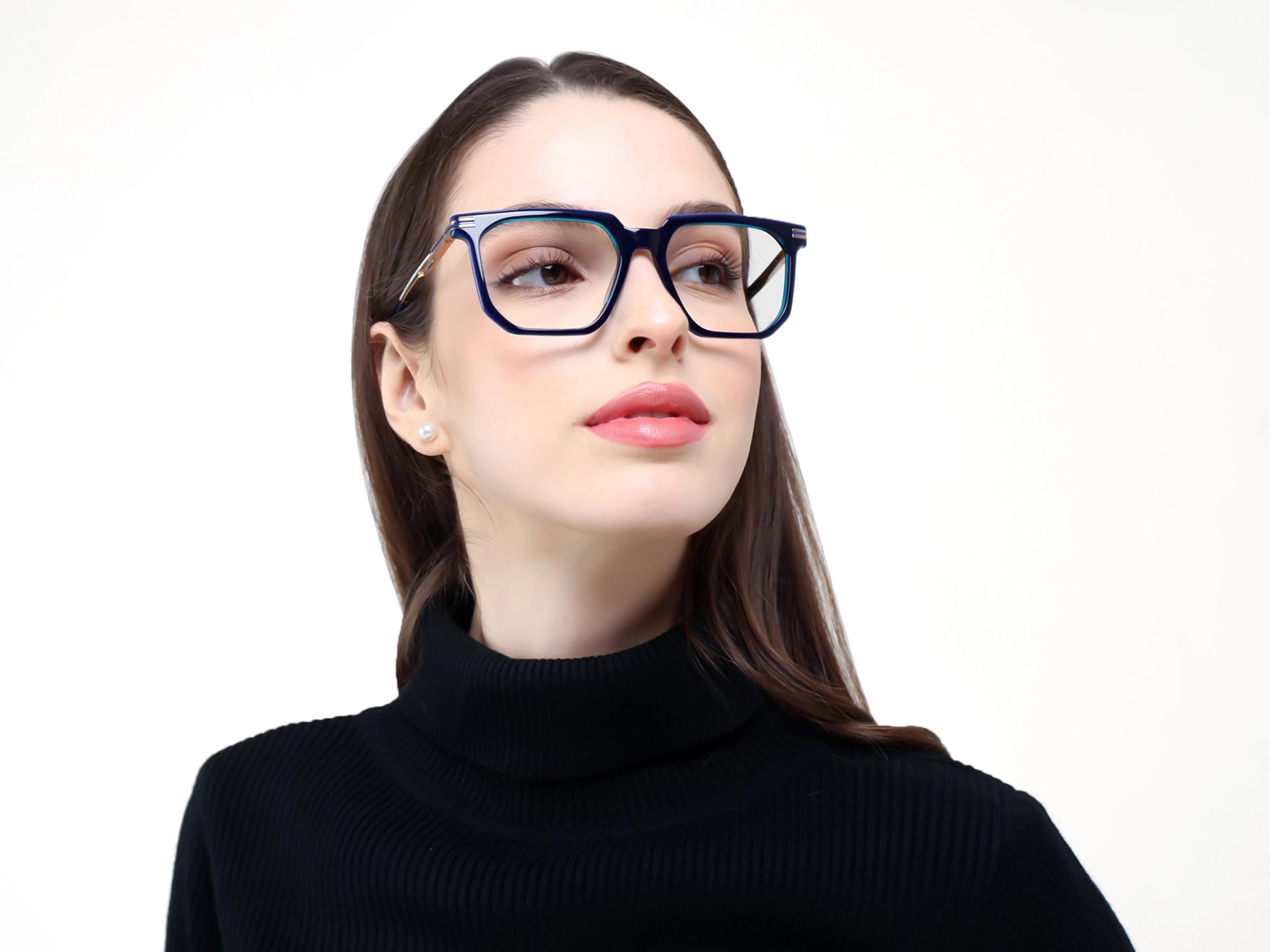 Royal Blue Square Geometric Full-Rim Glasses-1