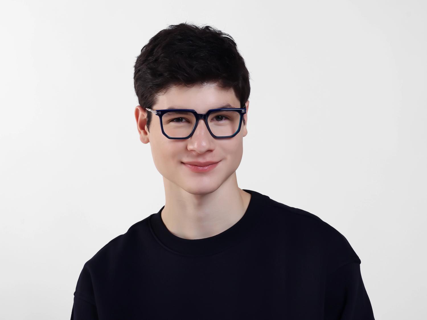 Royal Blue Square Geometric Full-Rim Glasses-1