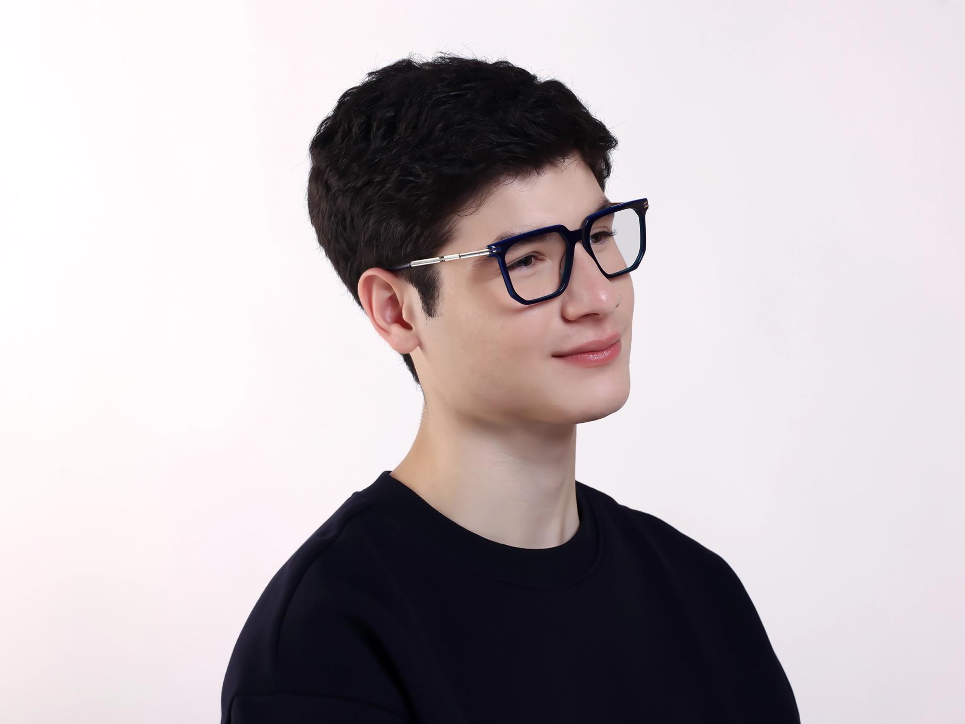 Royal Blue Square Geometric Full-Rim Glasses-1