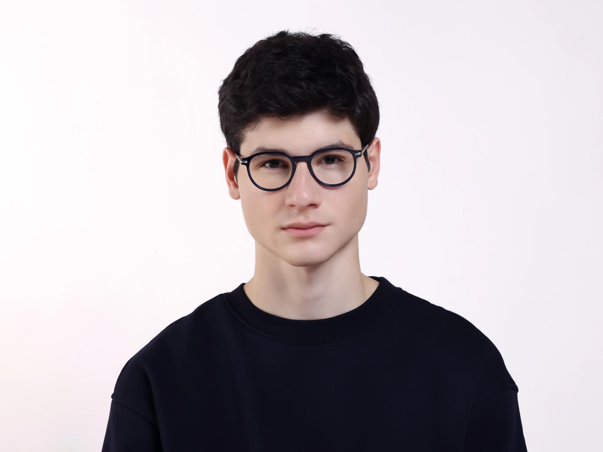 Navy Blue Round Keyhole Bridge Fullrim Glasses-1