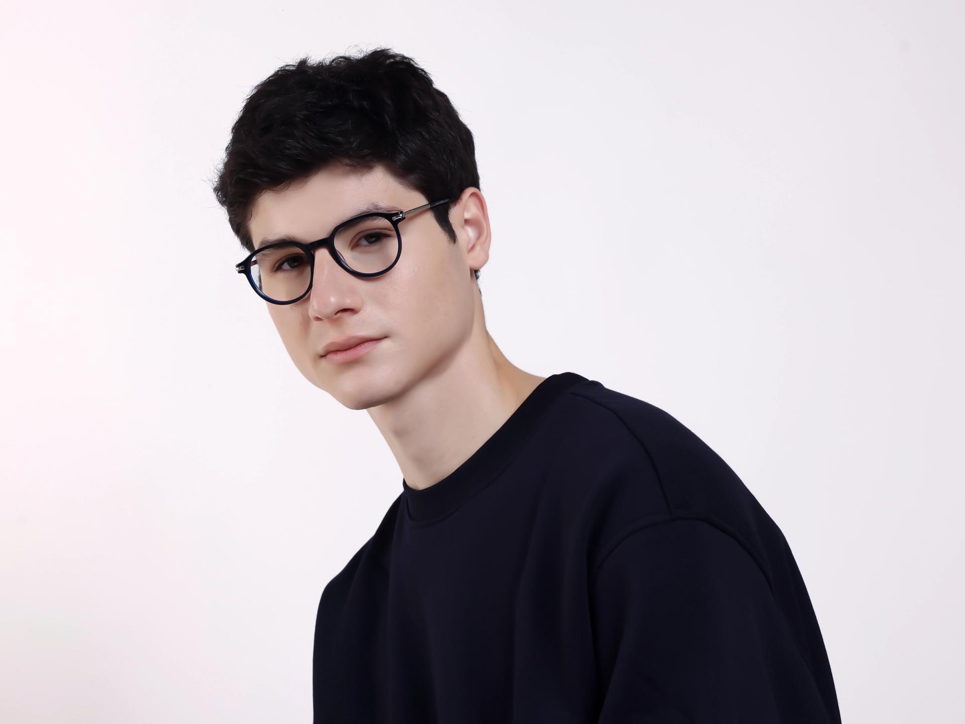 Navy Blue Round Keyhole Bridge Fullrim Glasses-1