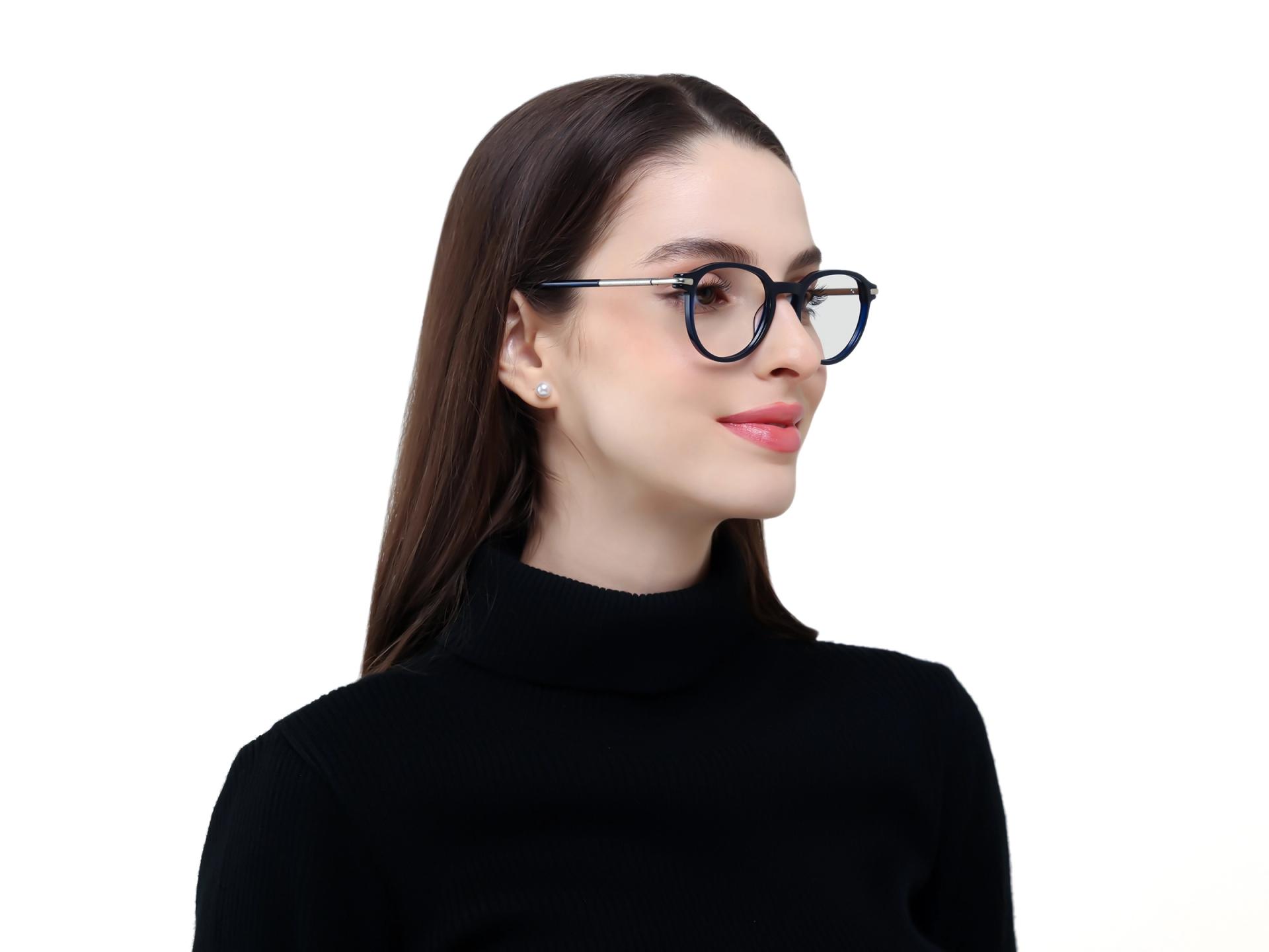 Navy Blue Round Keyhole Bridge Fullrim Glasses-1