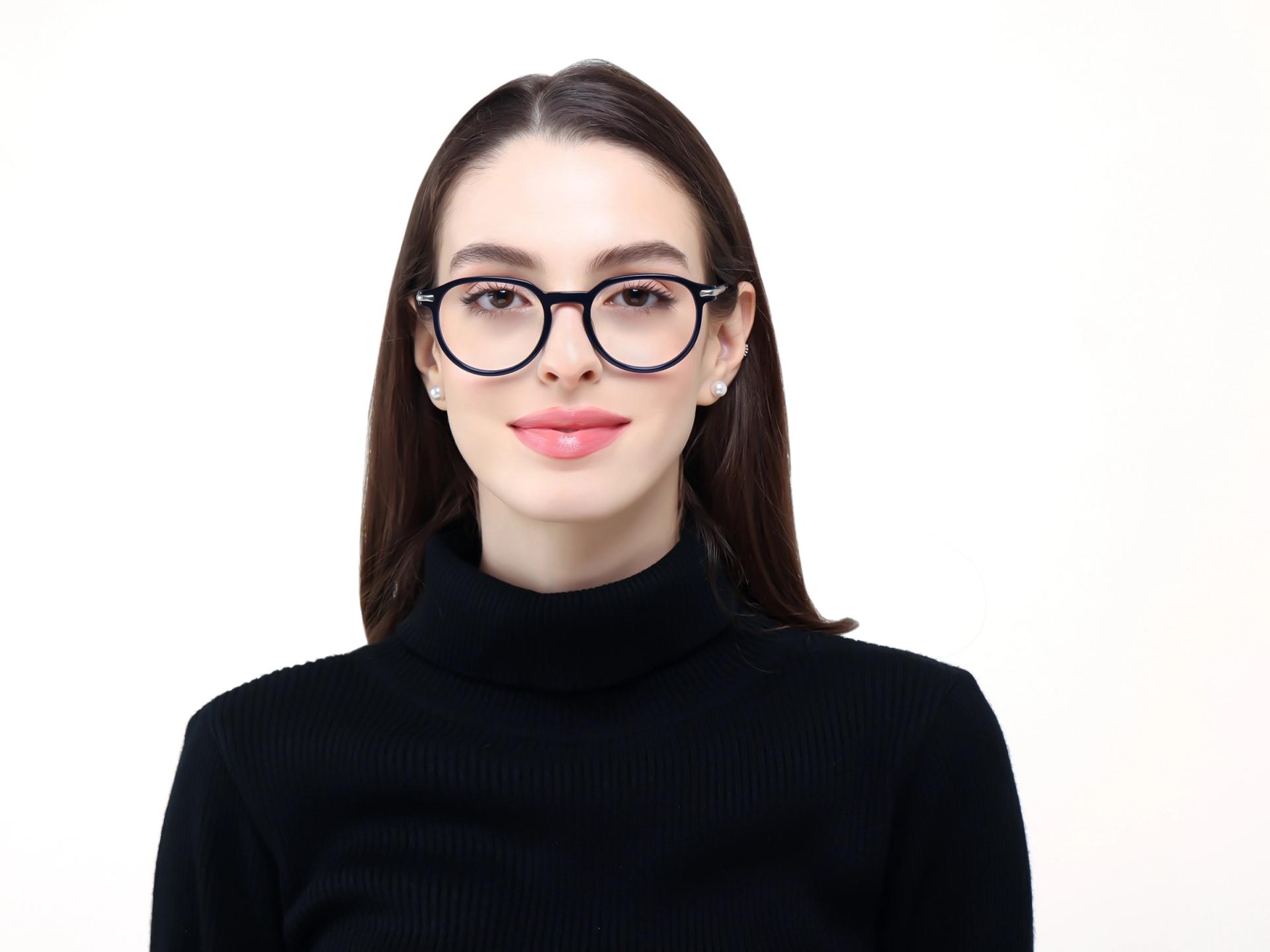 Navy Blue Round Keyhole Bridge Fullrim Glasses-1